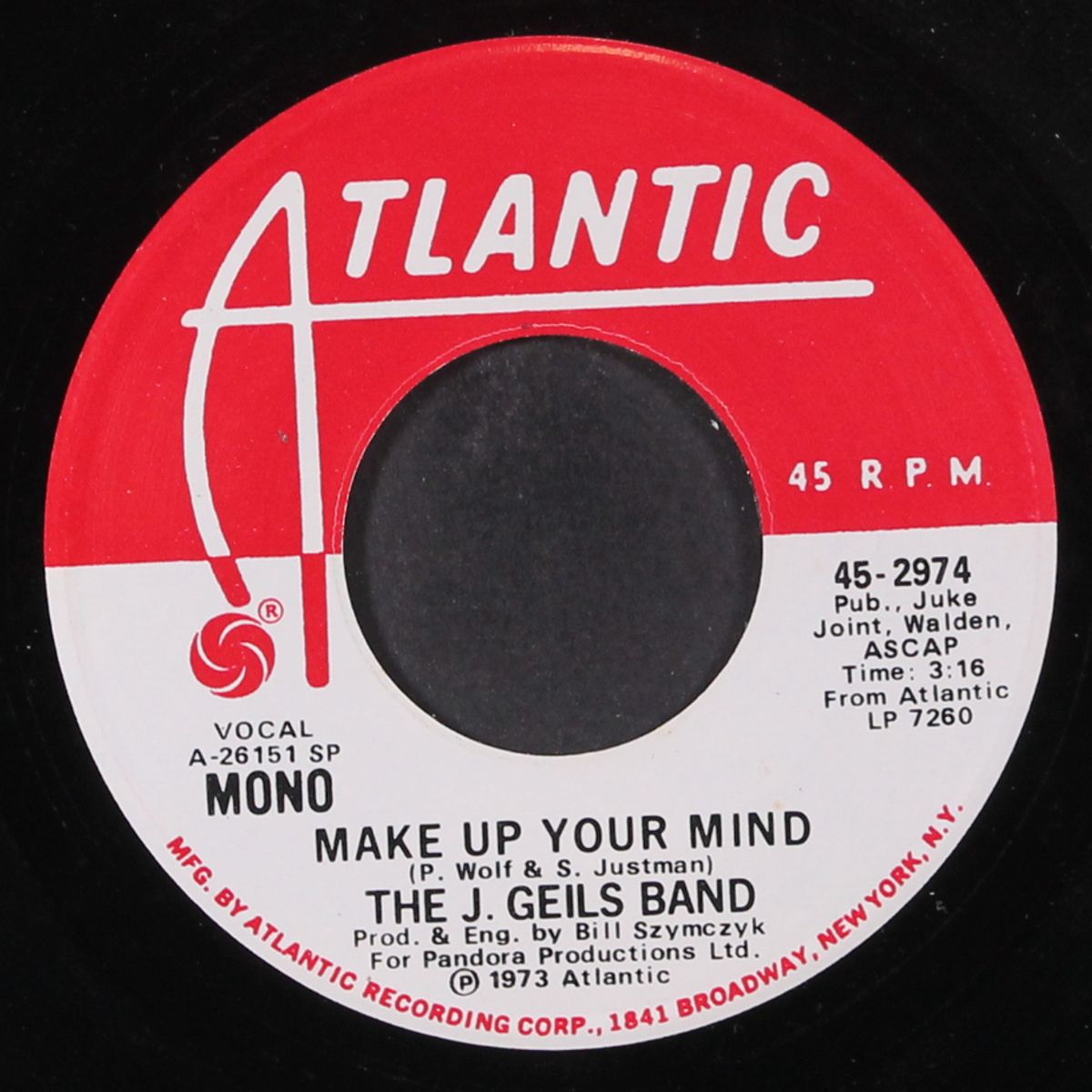 make up your mind / s side shuffle by J GEILS BAND