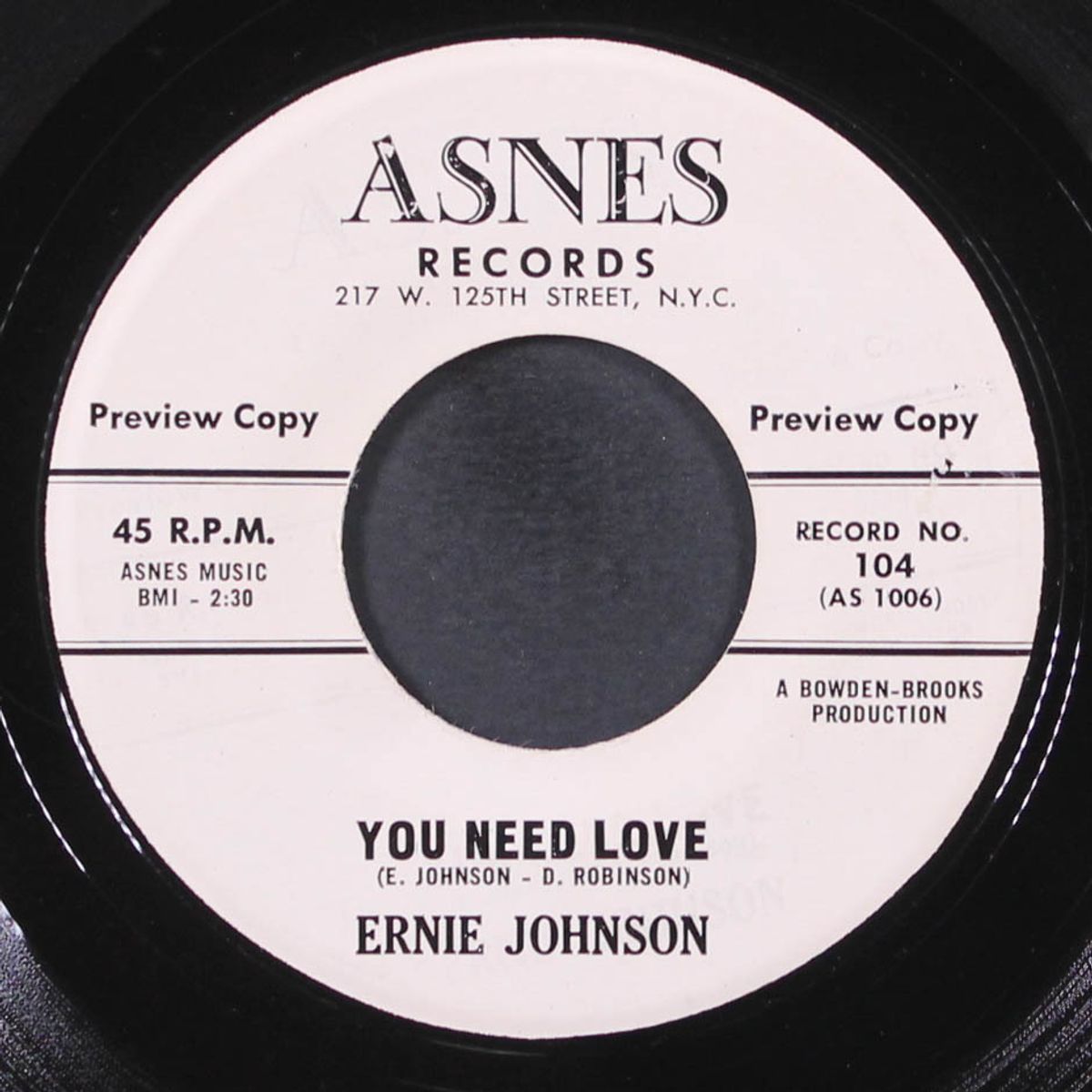 you need love / tell her for me by ERNIE JOHNSON
