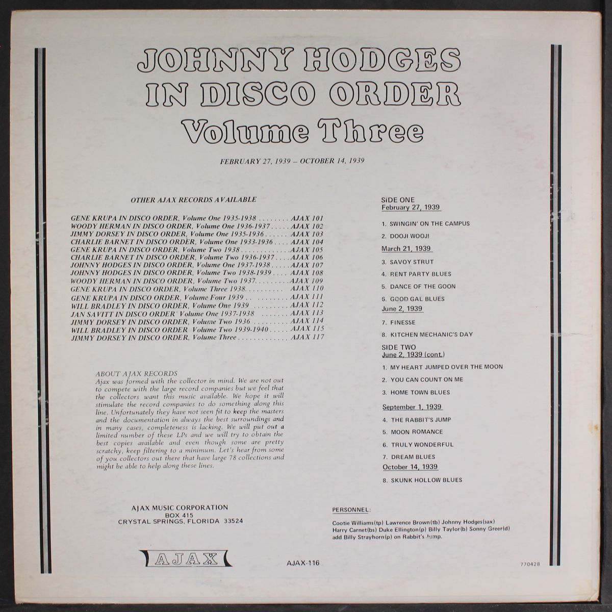 in disco order, vol. 3 by JOHNNY HODGES