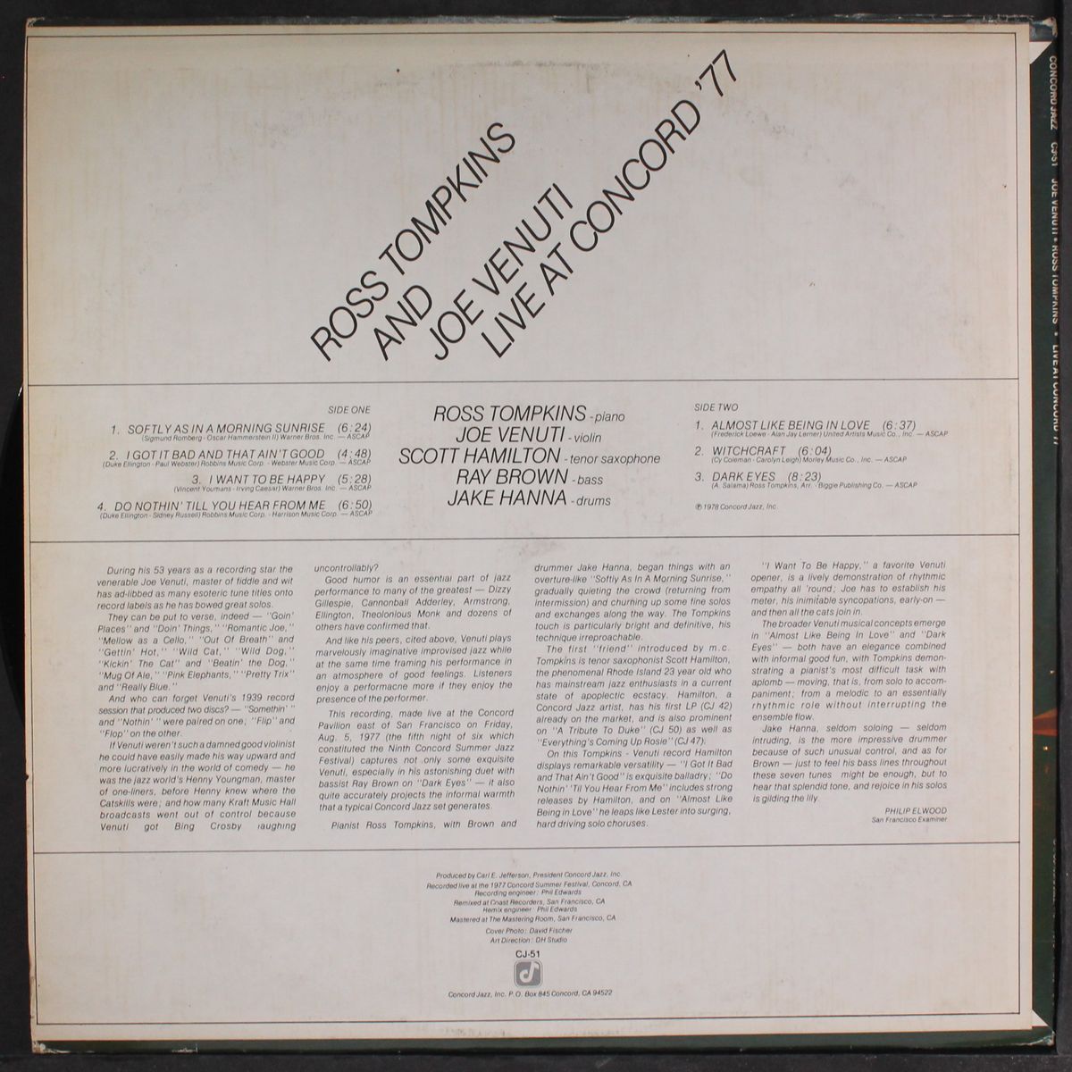 live at concord '77 by ROSS TOMPKINS & JOE VENUTI