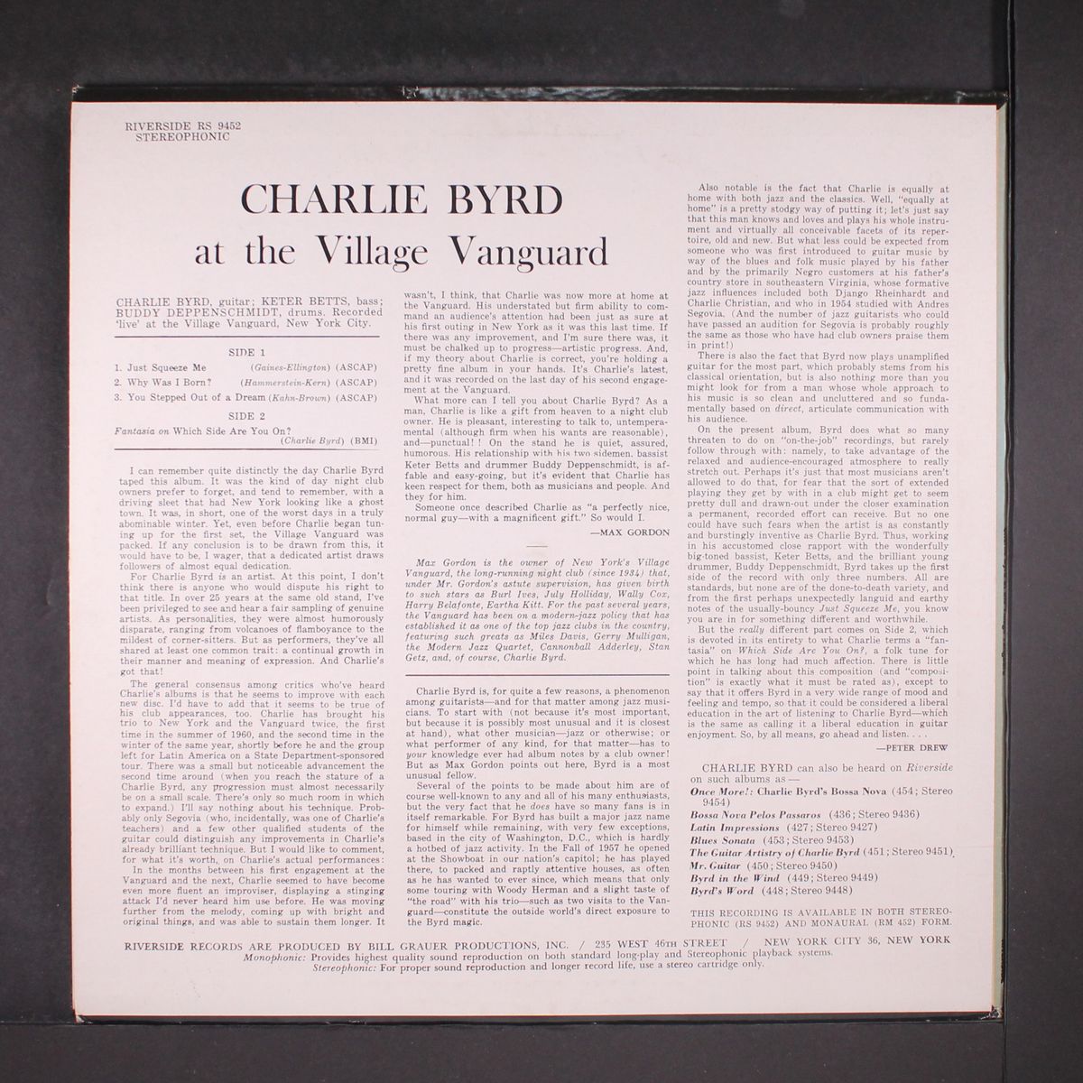 at the village vanguard by CHARLIE BYRD