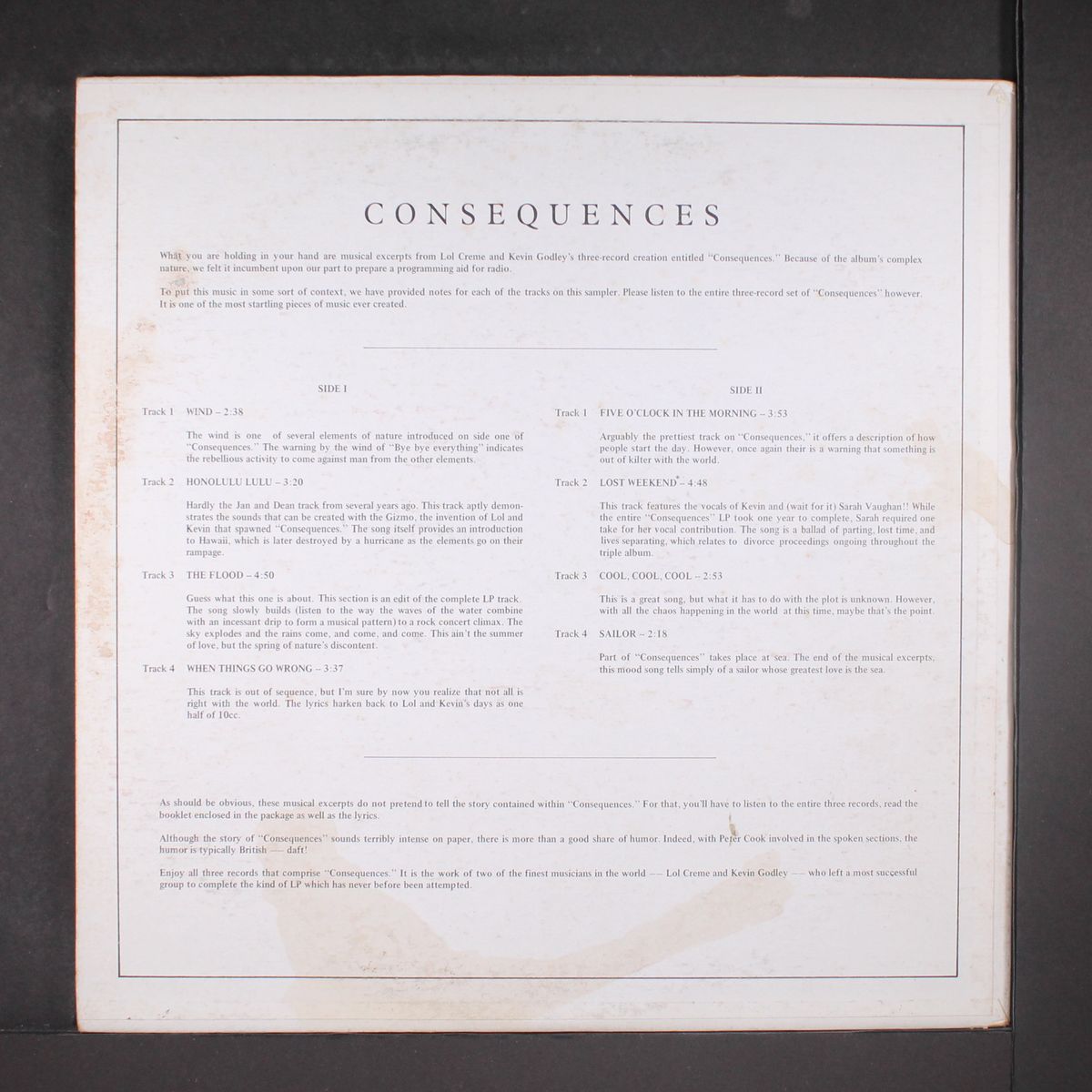 musical excerpts from "consequences" by LOL CREME & KEVIN GODLEY