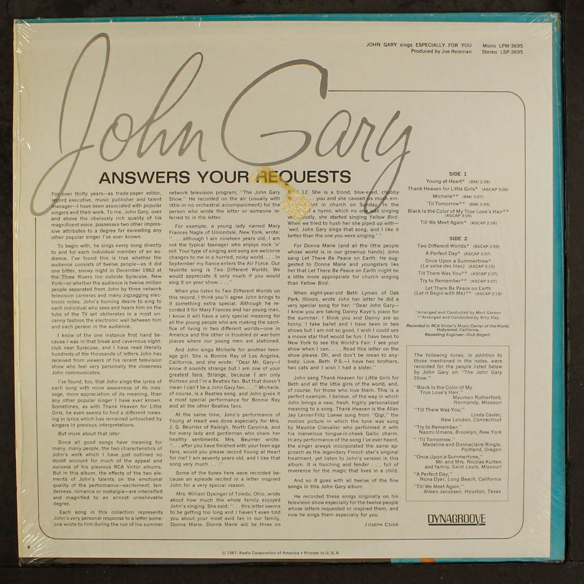 sings especially for you by JOHN GARY