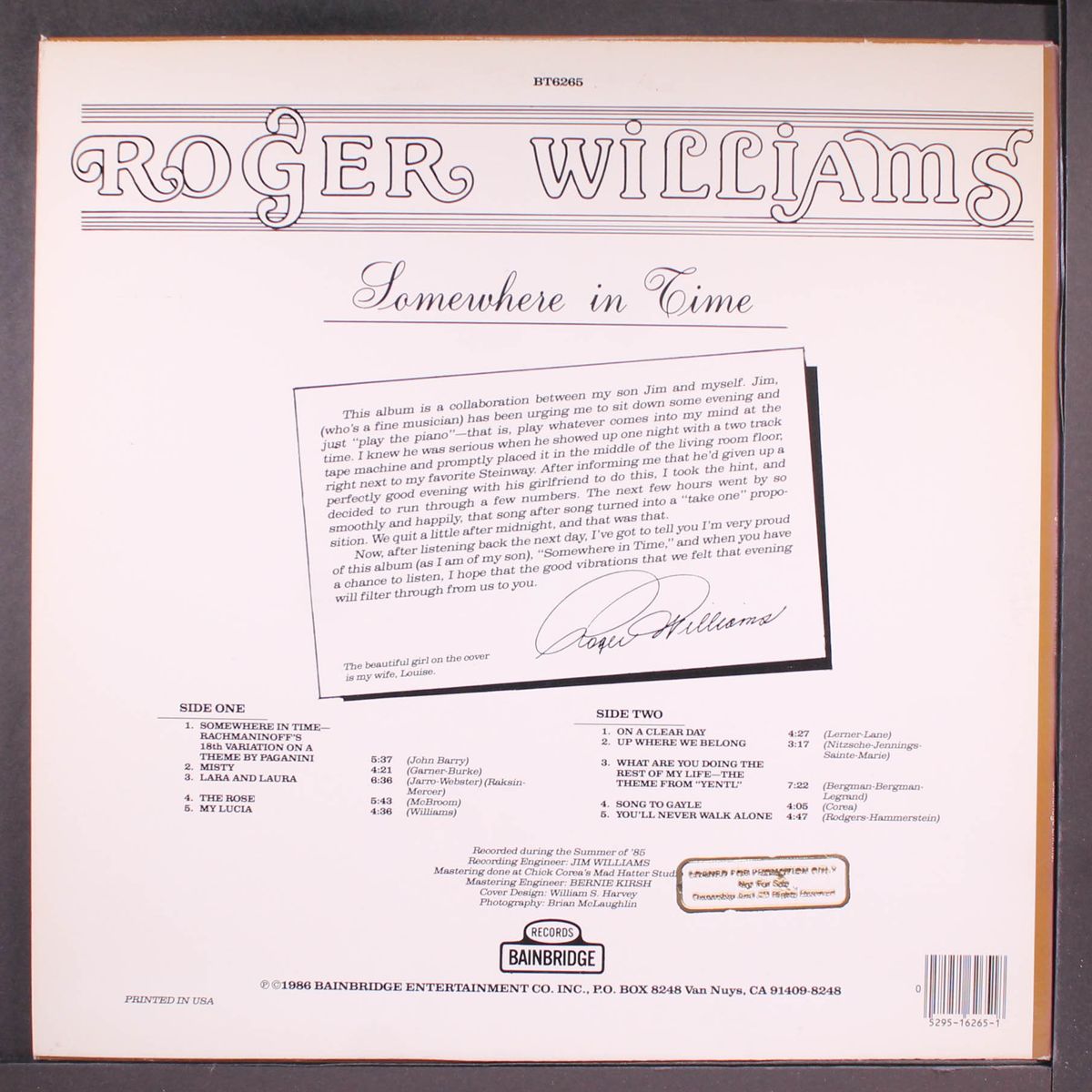 somewhere in time by ROGER WILLIAMS