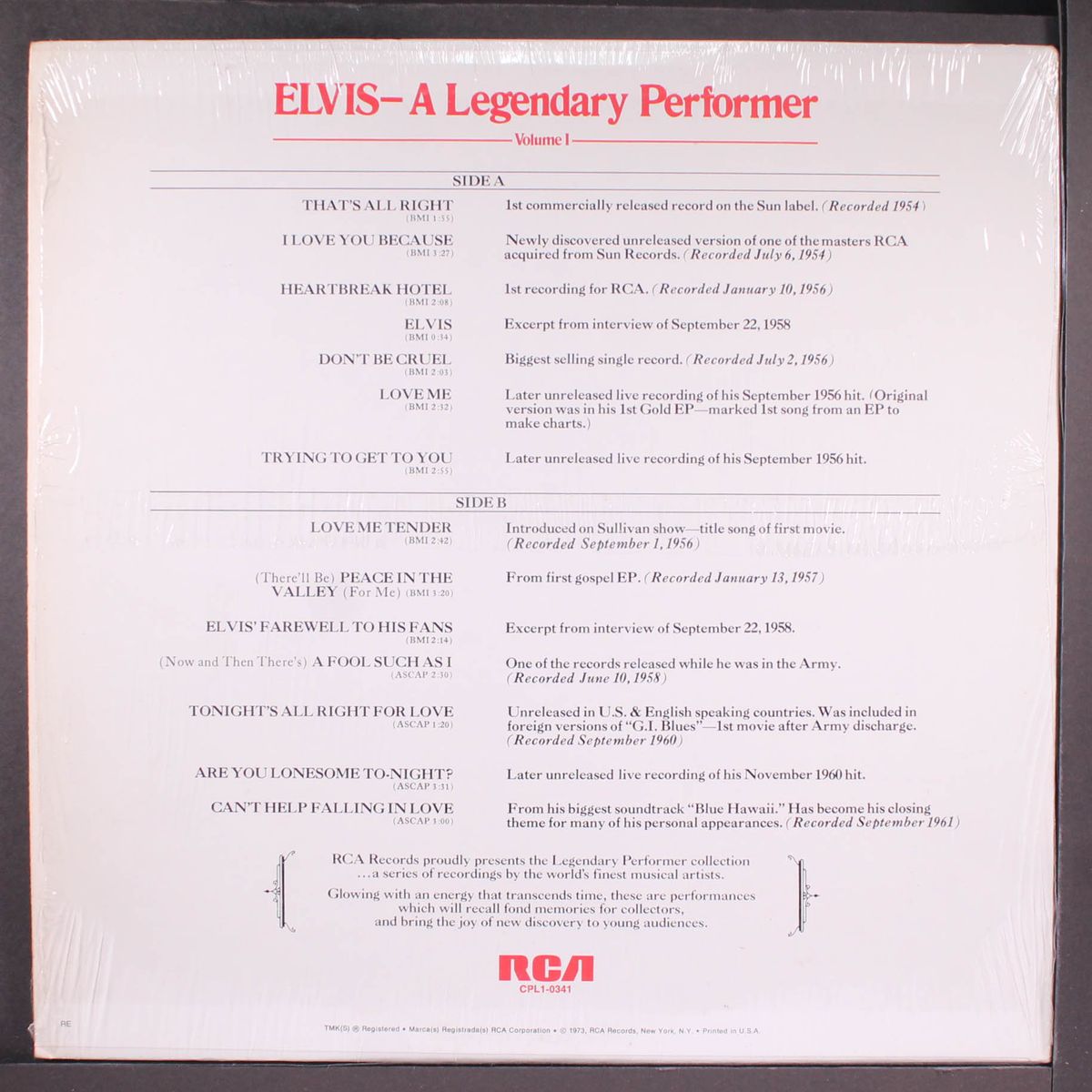 a legendary performer, vol. 1 by ELVIS PRESLEY