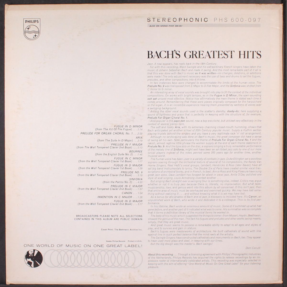 bach's greatest hits by SWINGLE SINGERS