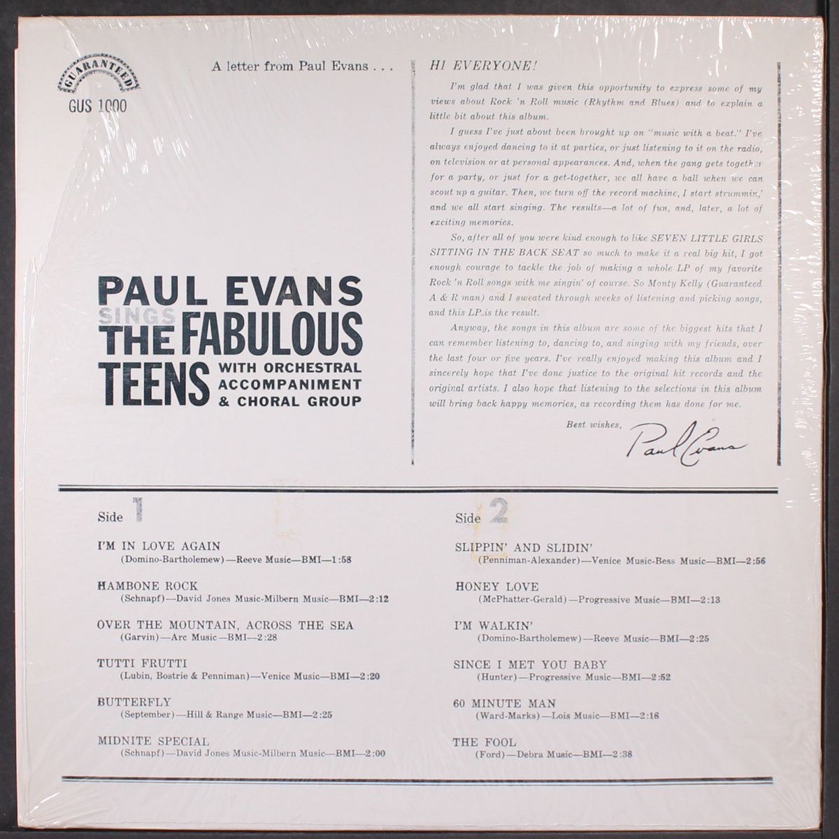 sings the fabulous teens by PAUL EVANS