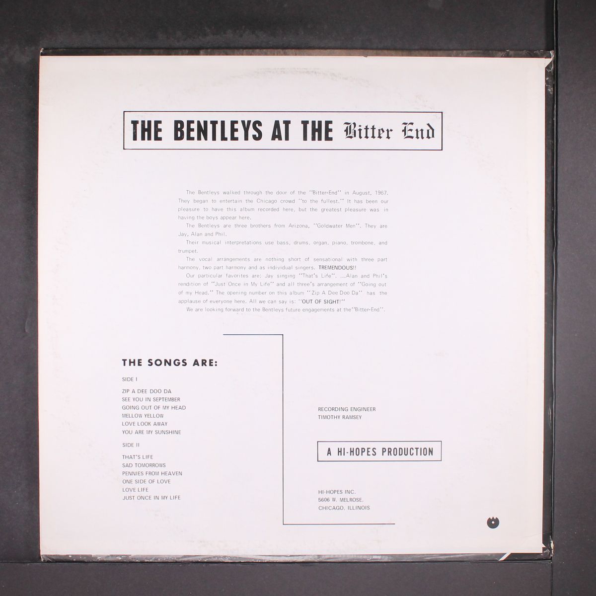 live from the bitter end by BENTLEYS