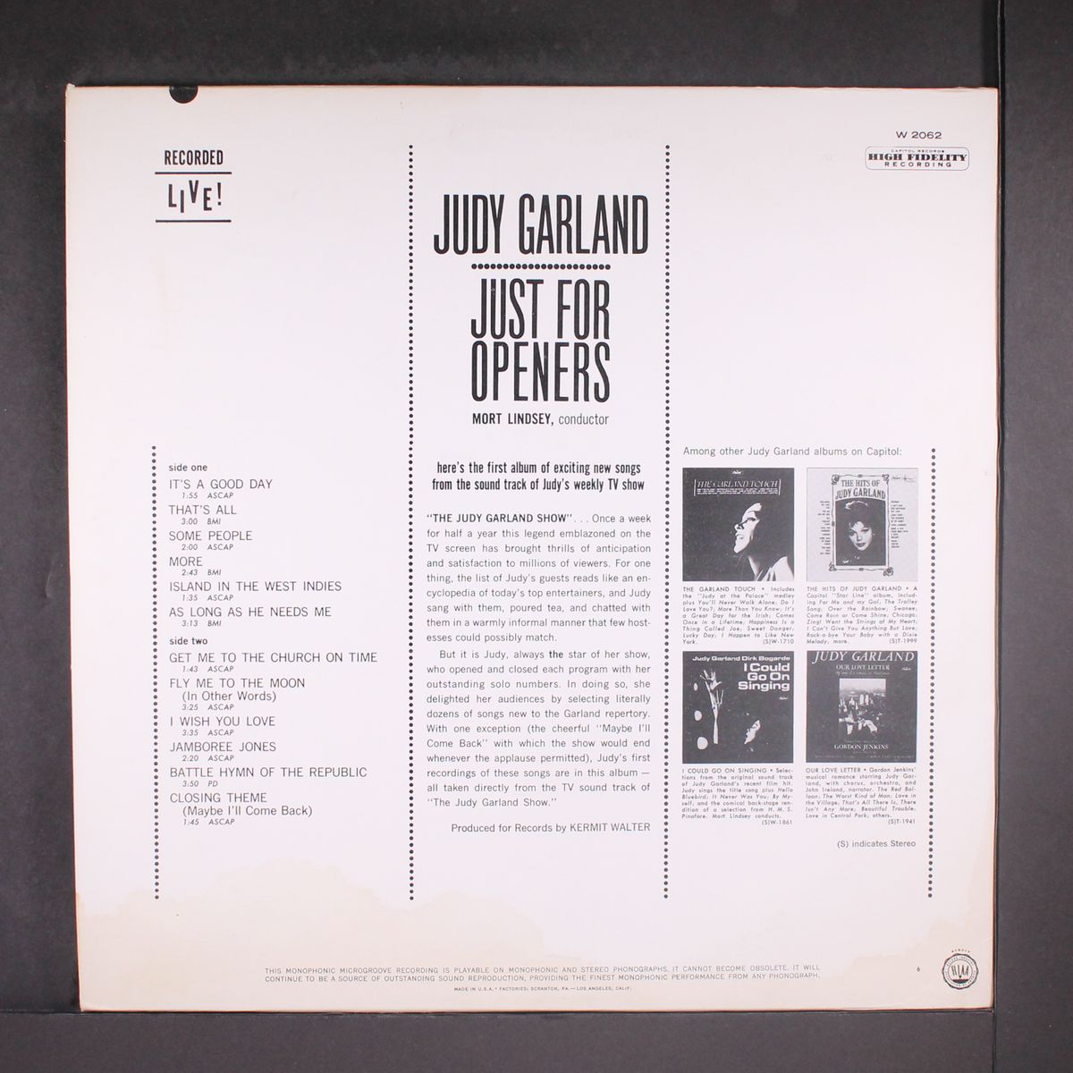 just for openers by JUDY GARLAND