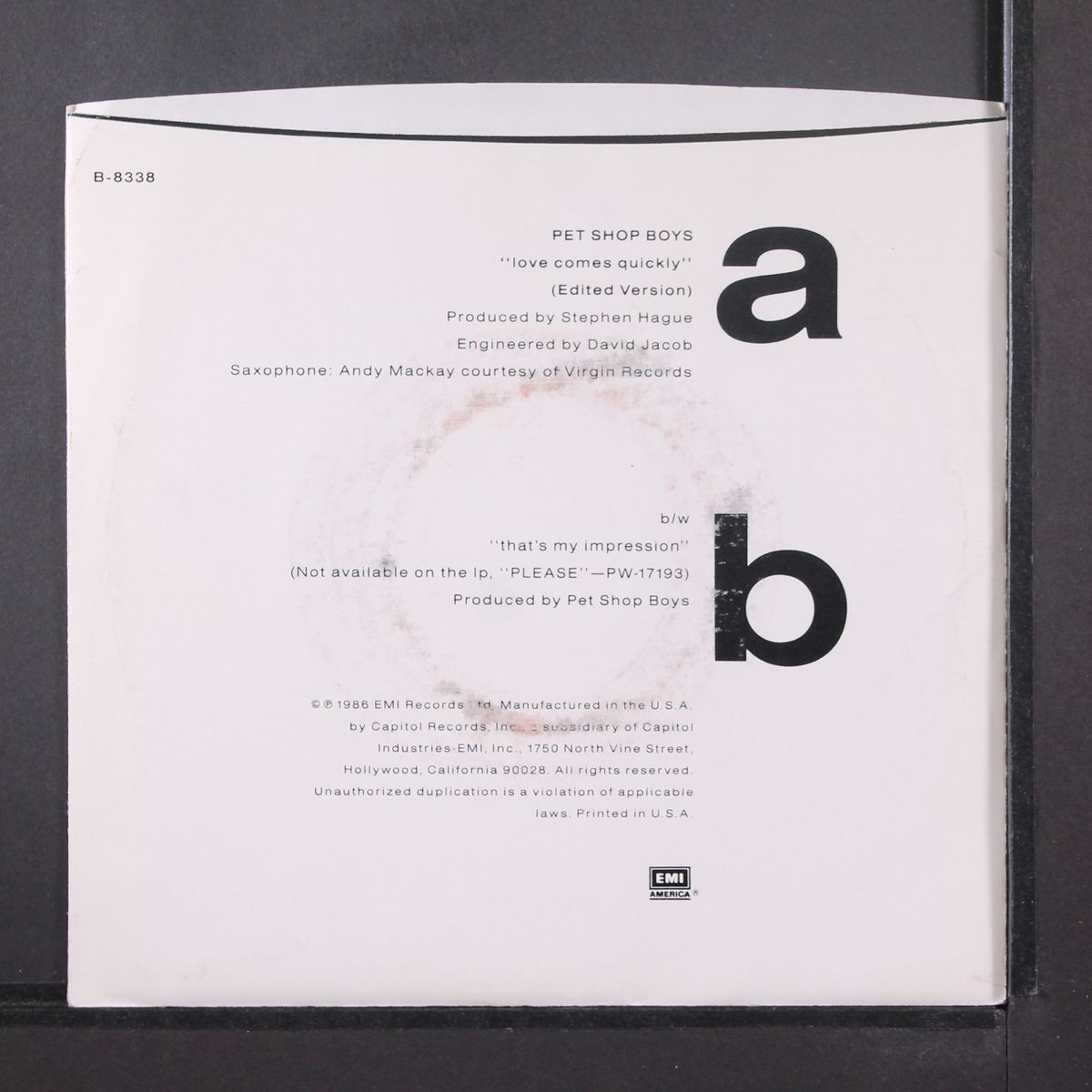 love comes quickly / that's my impression by PET SHOP BOYS