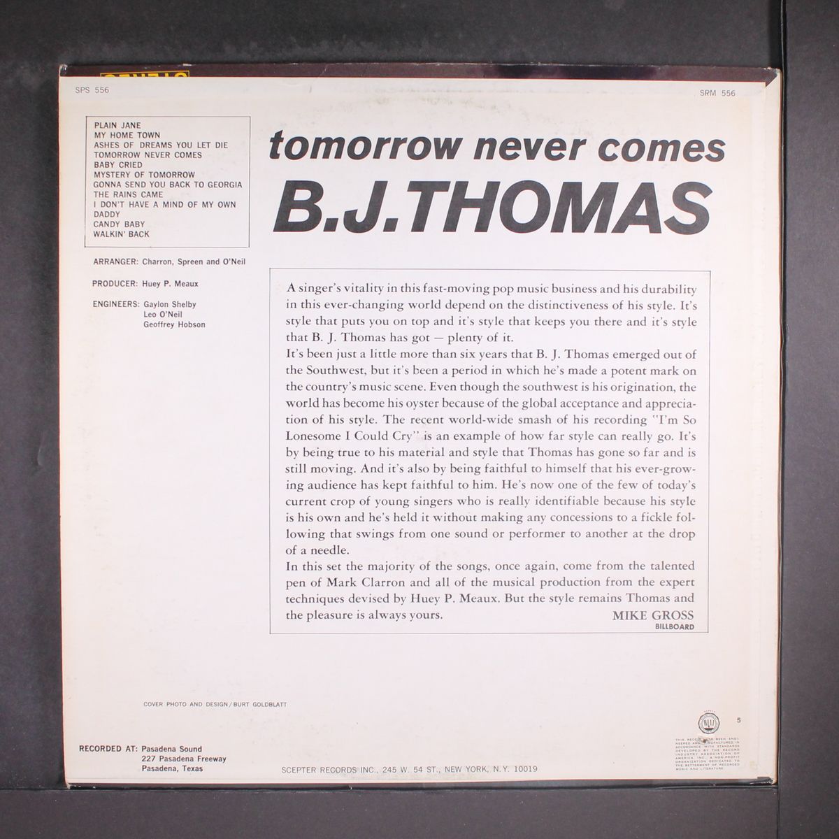 tomorrow never comes by B.J. THOMAS