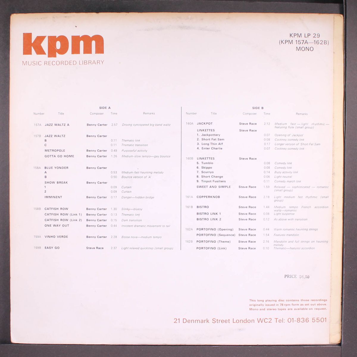 kpm 157a-162b by BENNY CARTER / STEVE RACE
