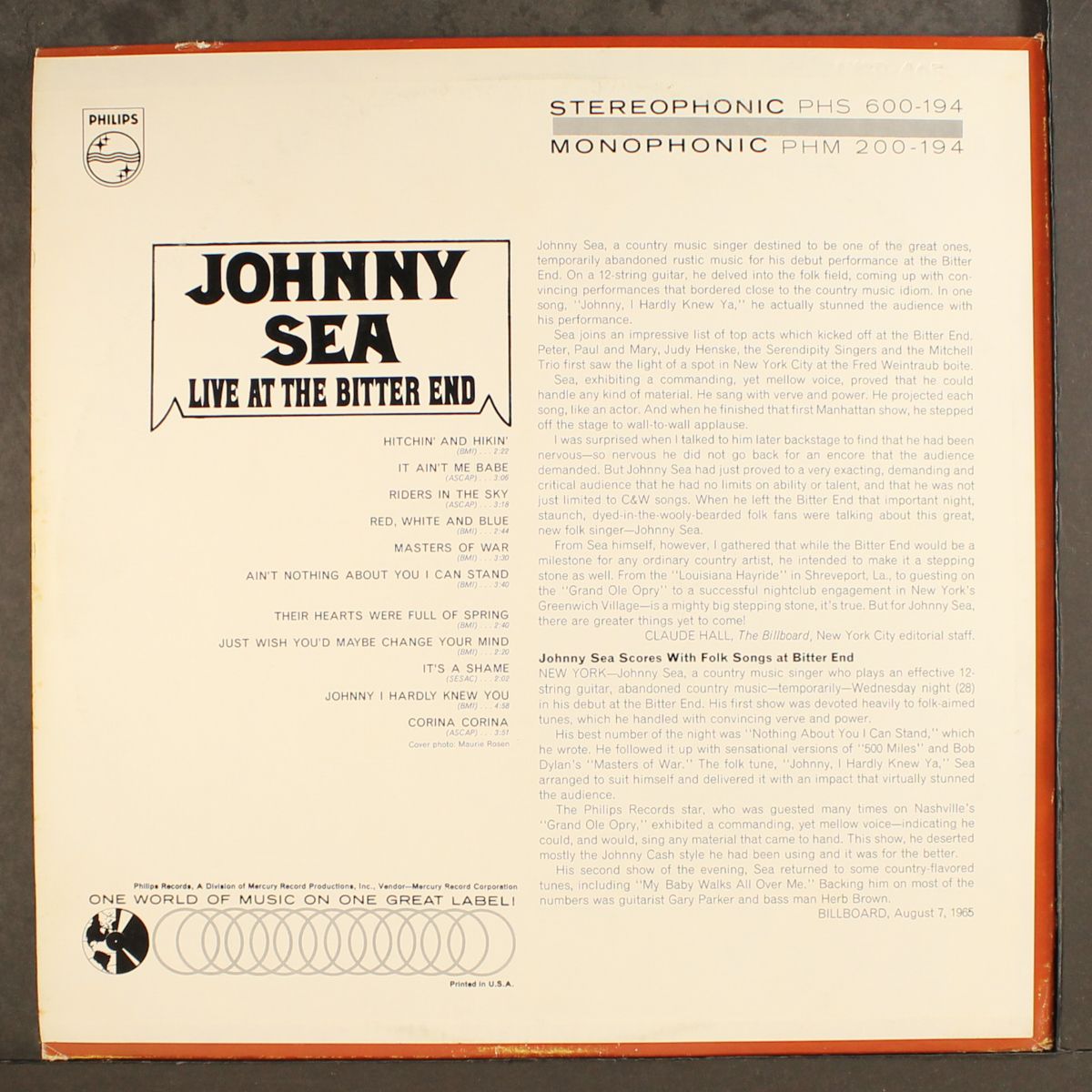 live at the bitter end by JOHNNY SEA