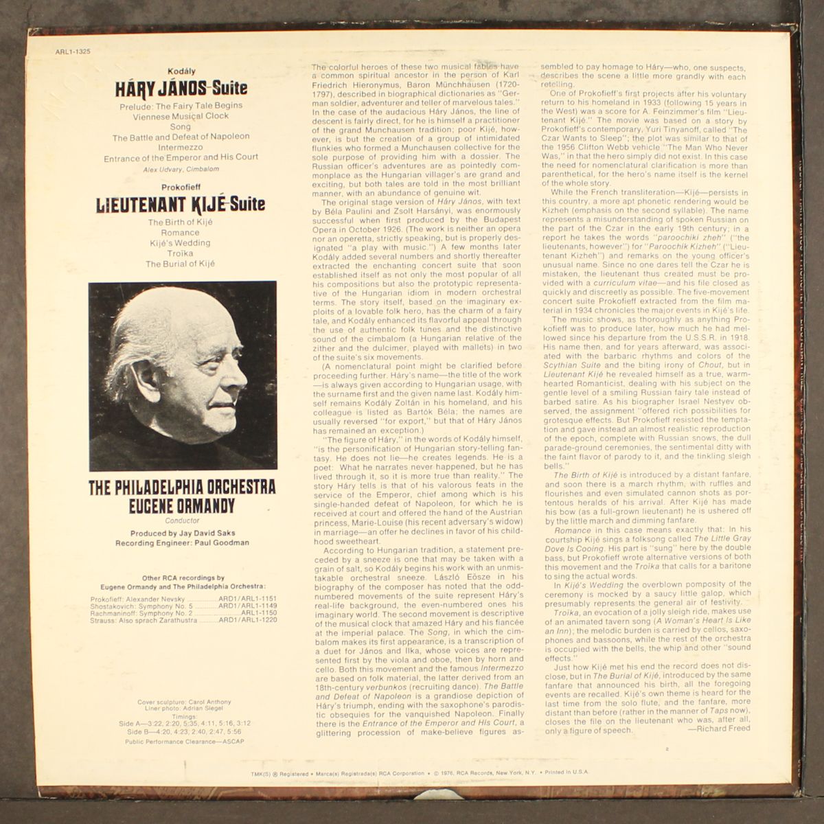 kodaly: hary janos, prokofiev lieutenant kije by EUGENE ORMANDY