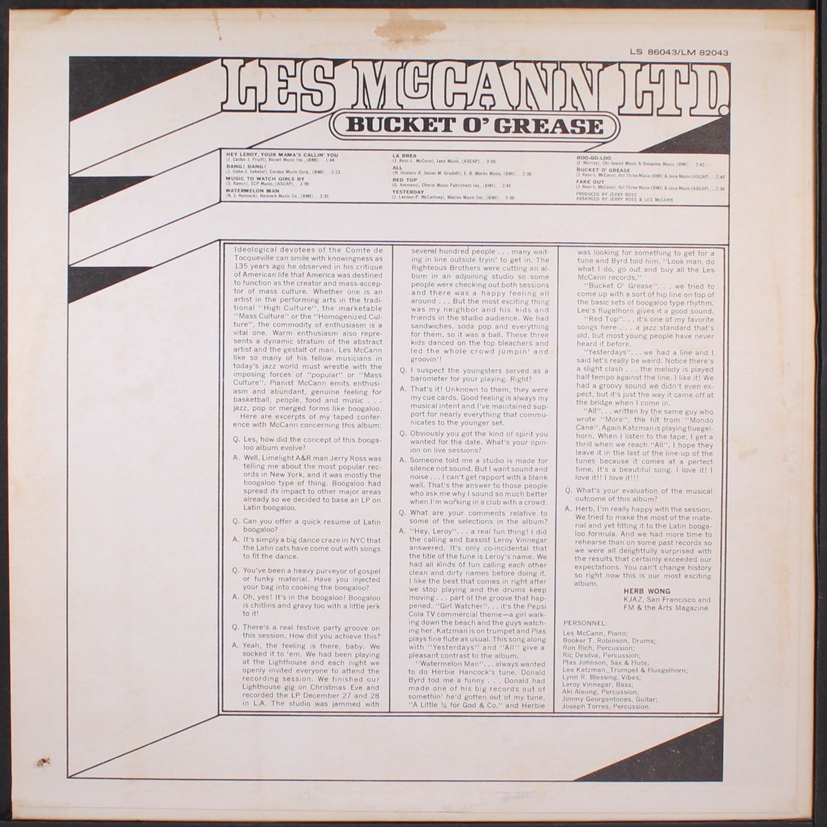 bucket o' grease by LES MCCANN