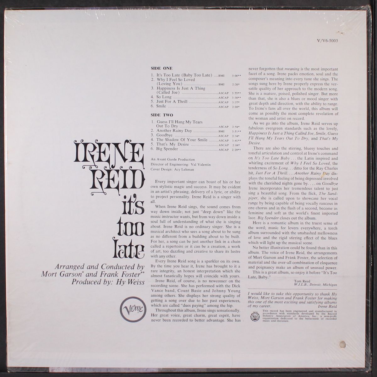 it's too late by IRENE REID
