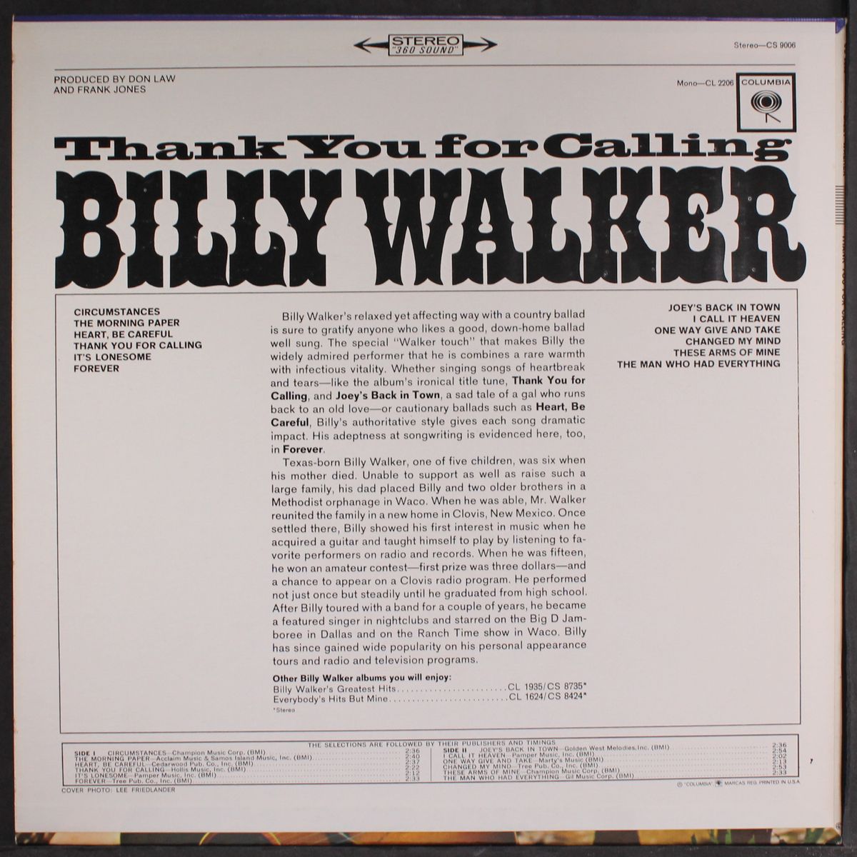 thank you for calling by BILLY WALKER