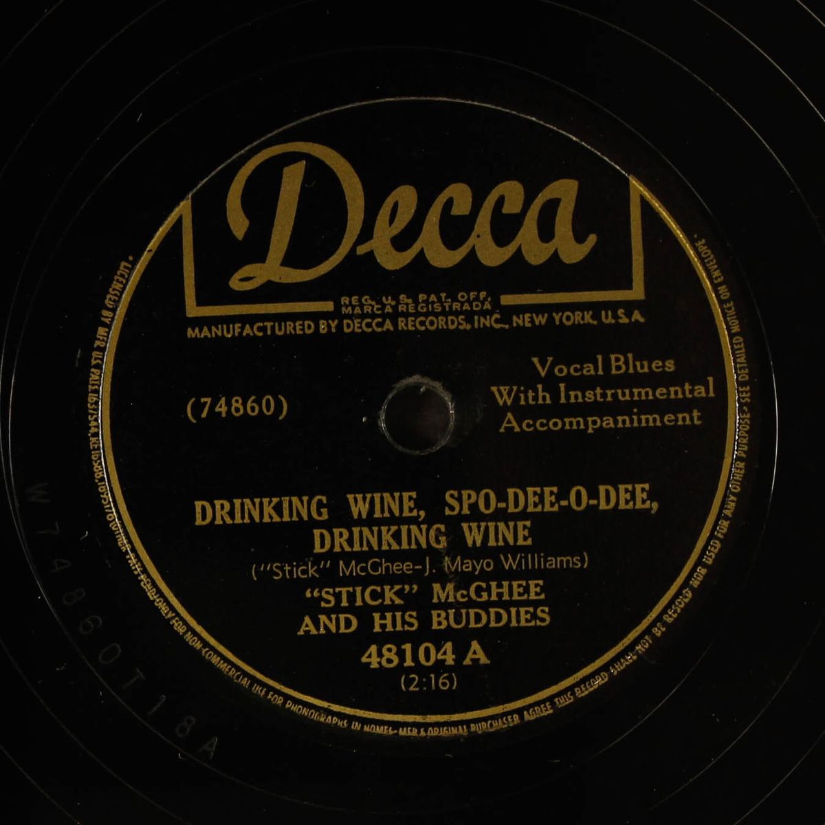 drinking wine, spo-dee-o-dee, drinking wine / baby baby blues by STICK MCGHEE