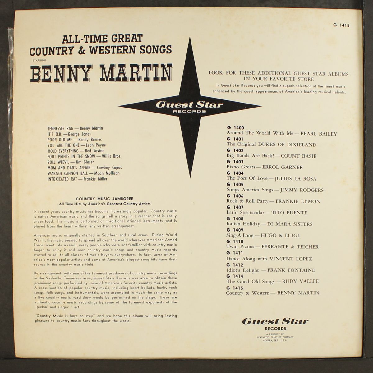 all time great country & western songs by BENNY MARTIN