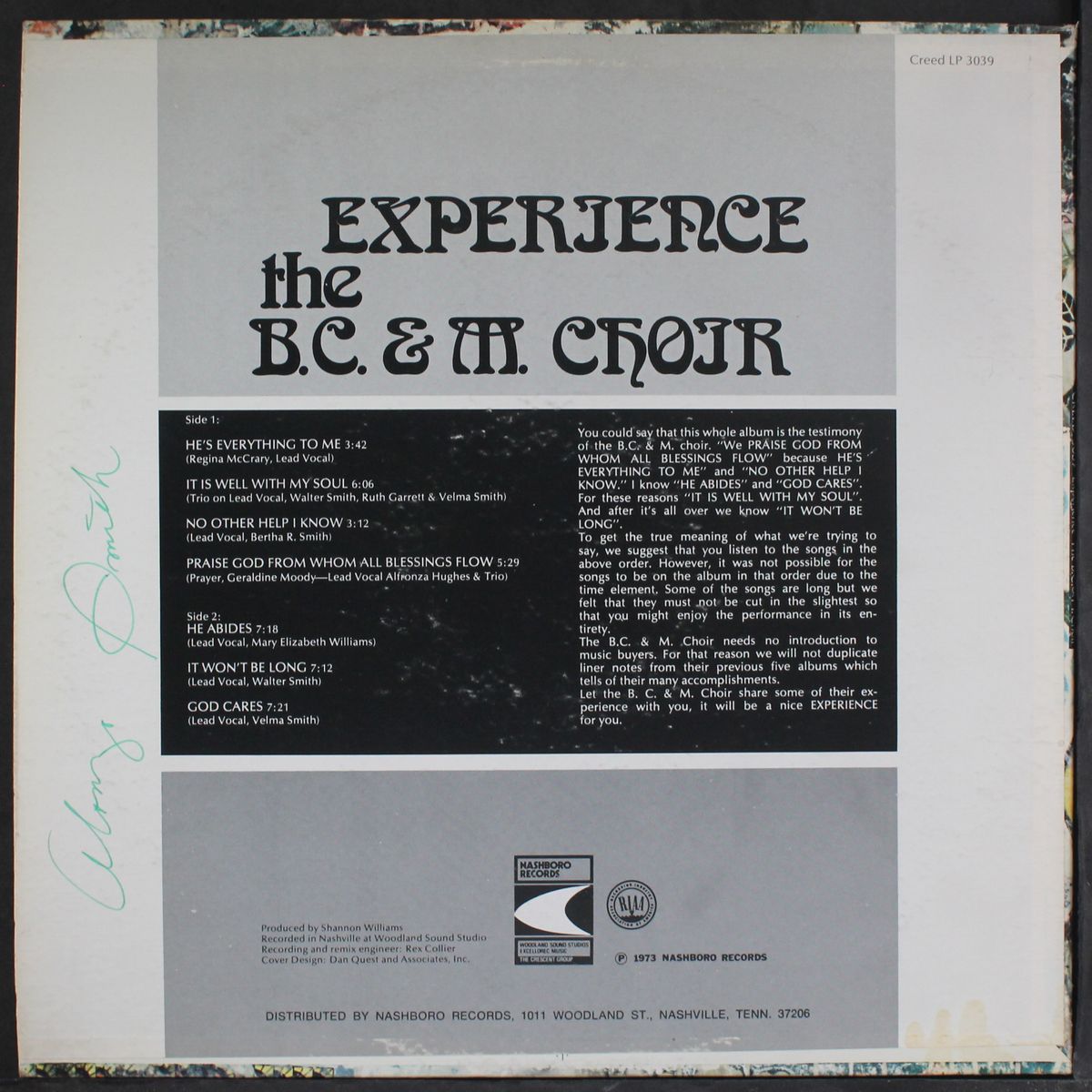 experience by B.C. & M. CHOIR