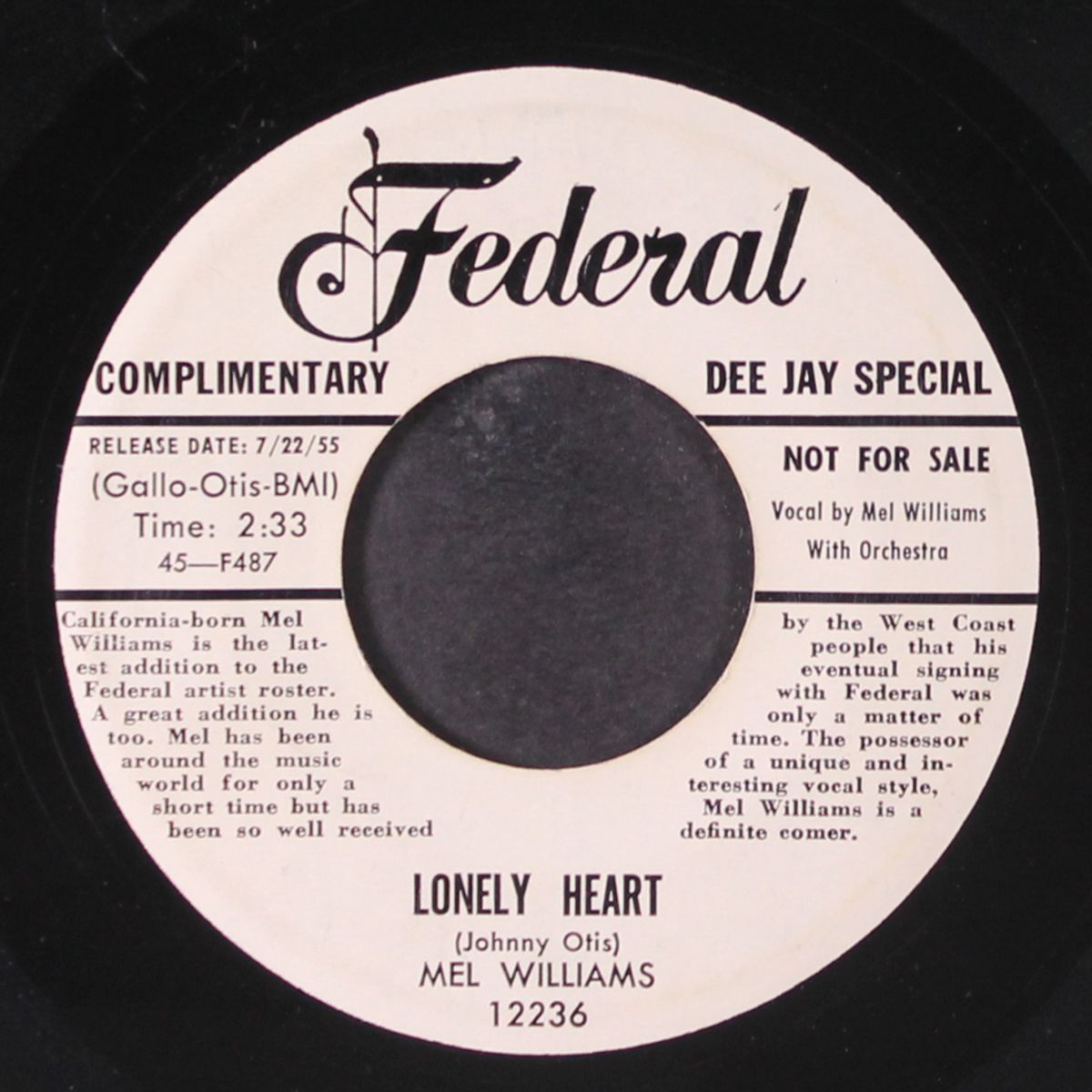 lonely heart / soldier boy by MEL WILLIAMS