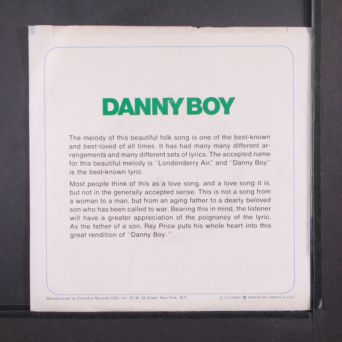 danny boy / i let my mind wander by RAY PRICE