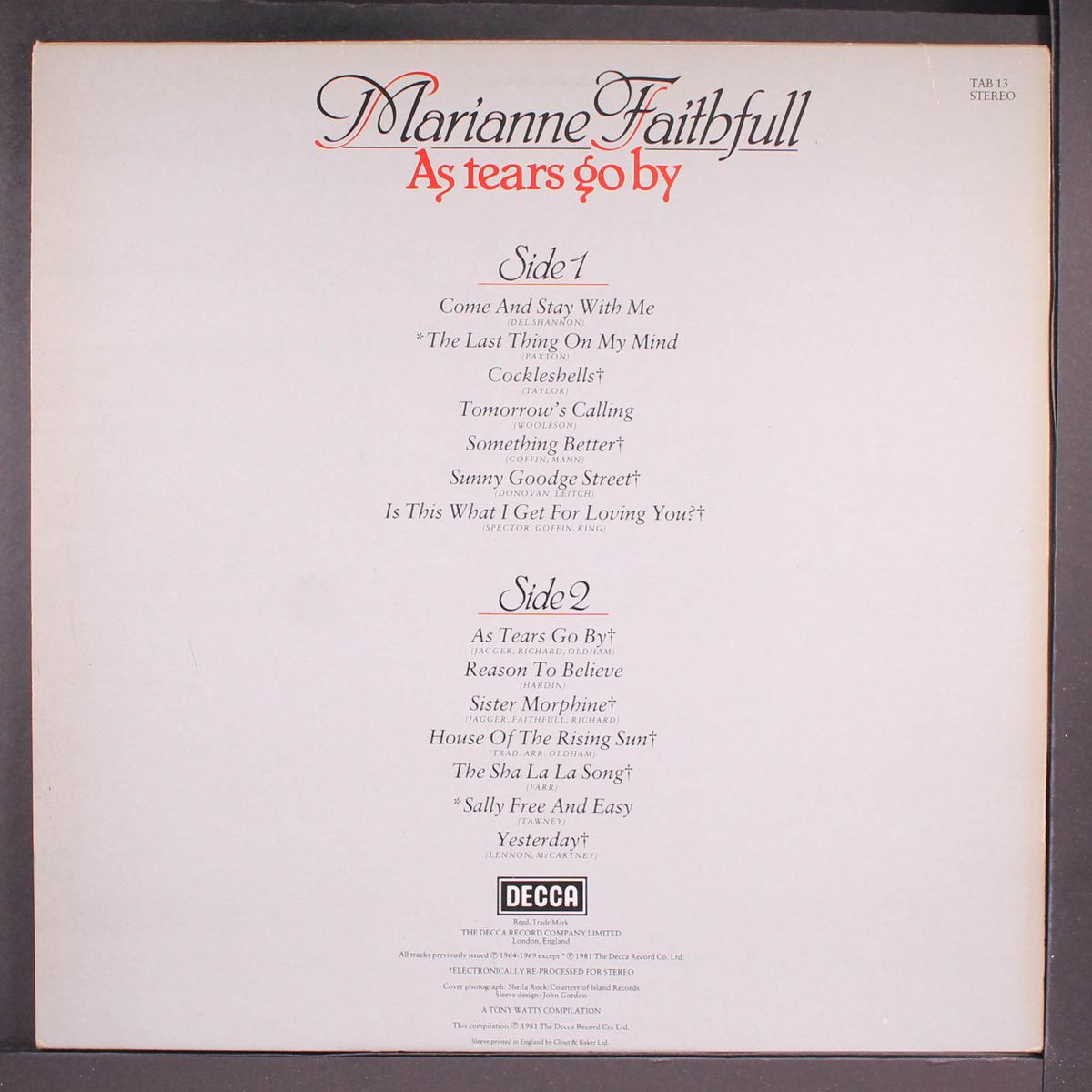 as tears go by by MARIANNE FAITHFULL