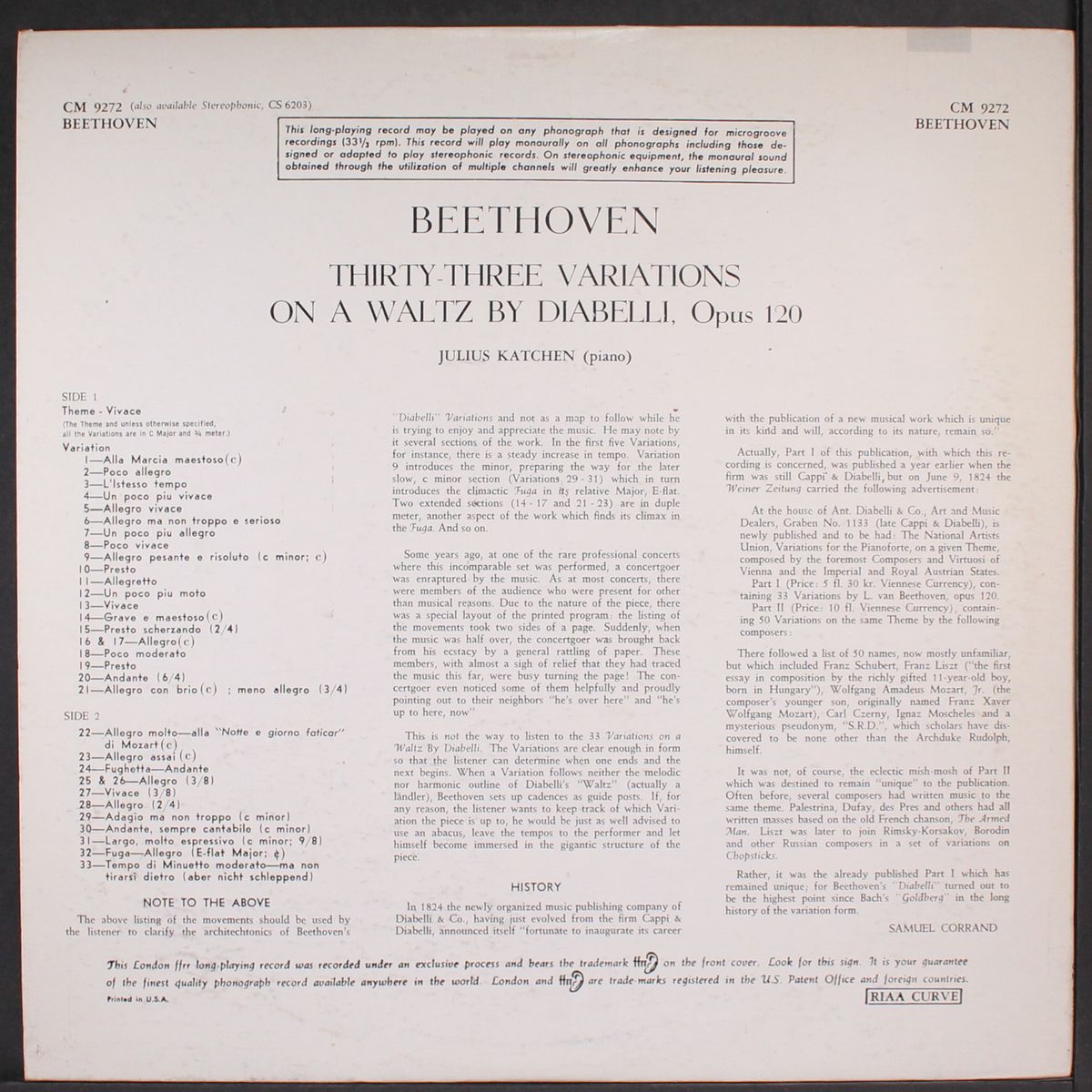 beethoven: diabelli variations by JULIUS KATCHEN
