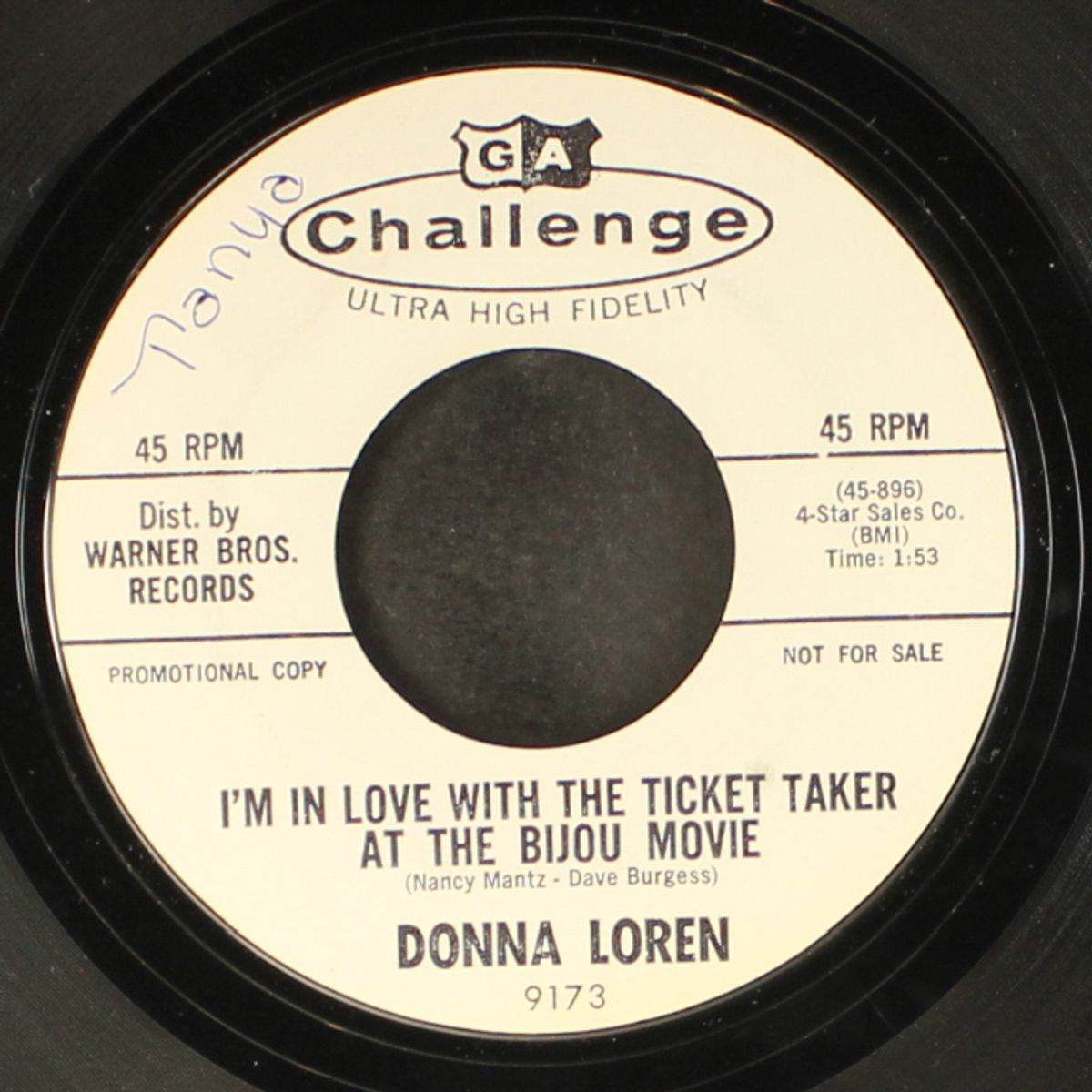 i'm in love with the ticket taker at the bijou movie / i'm gonna be all right by DONNA LOREN