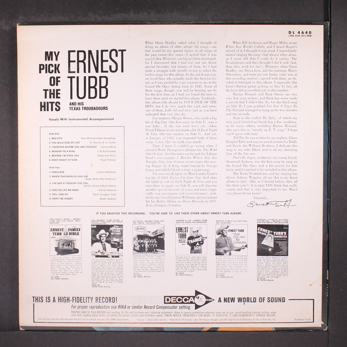 my pick of the hits by ERNEST TUBB