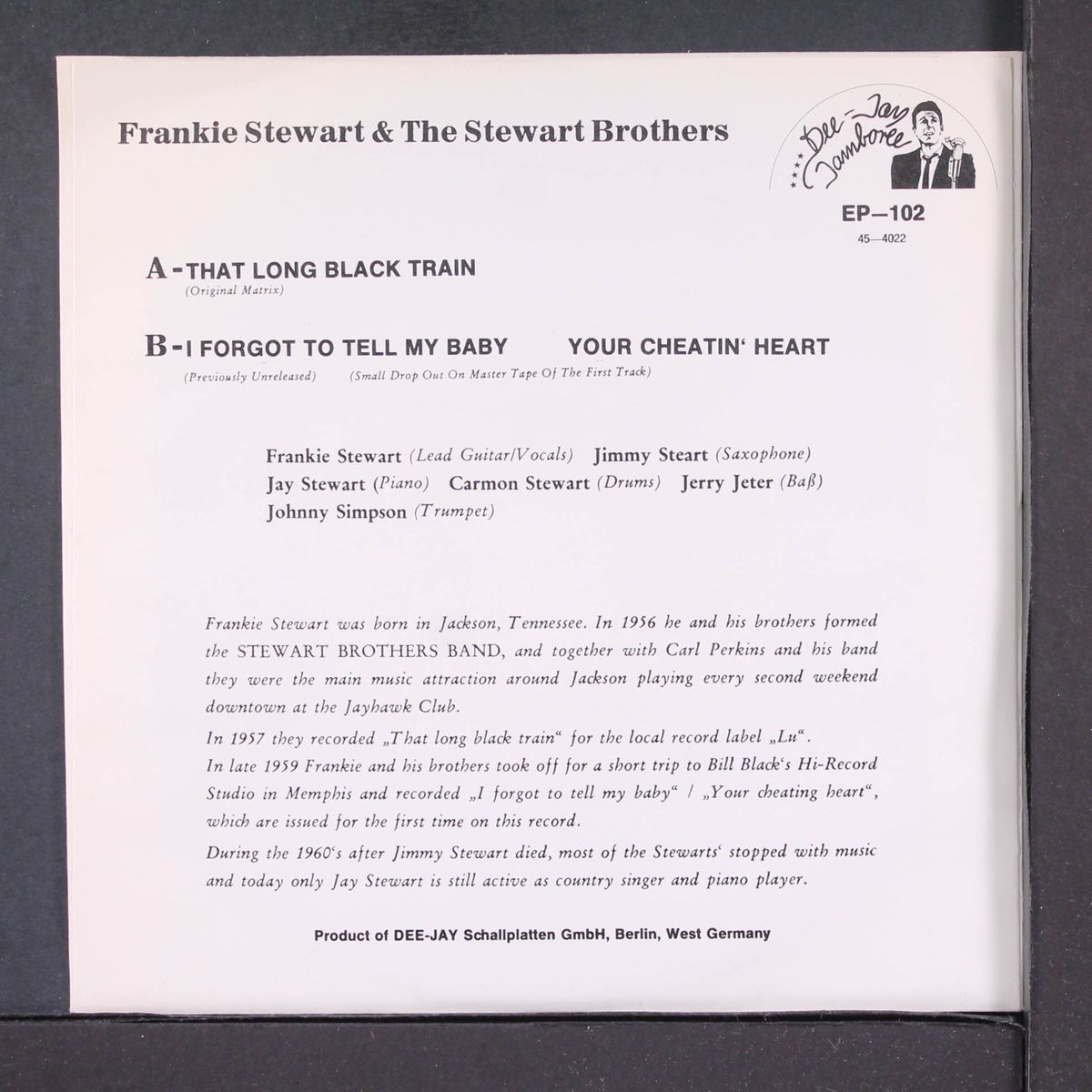 that long black train / i forgot to tell my baby / your cheatin' heart by FRANKIE STEWART