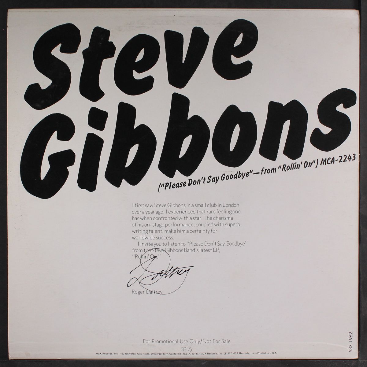 one of the boys / please don't say goodbye by ROGER DALTREY / STEVE GIBBONS