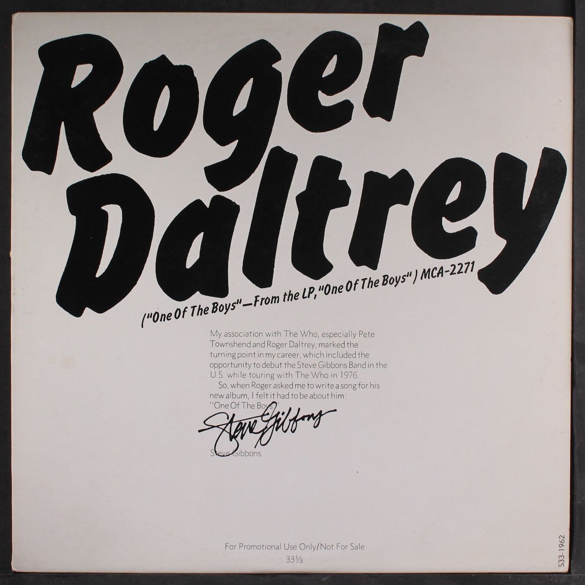 one of the boys / please don't say goodbye by ROGER DALTREY / STEVE GIBBONS