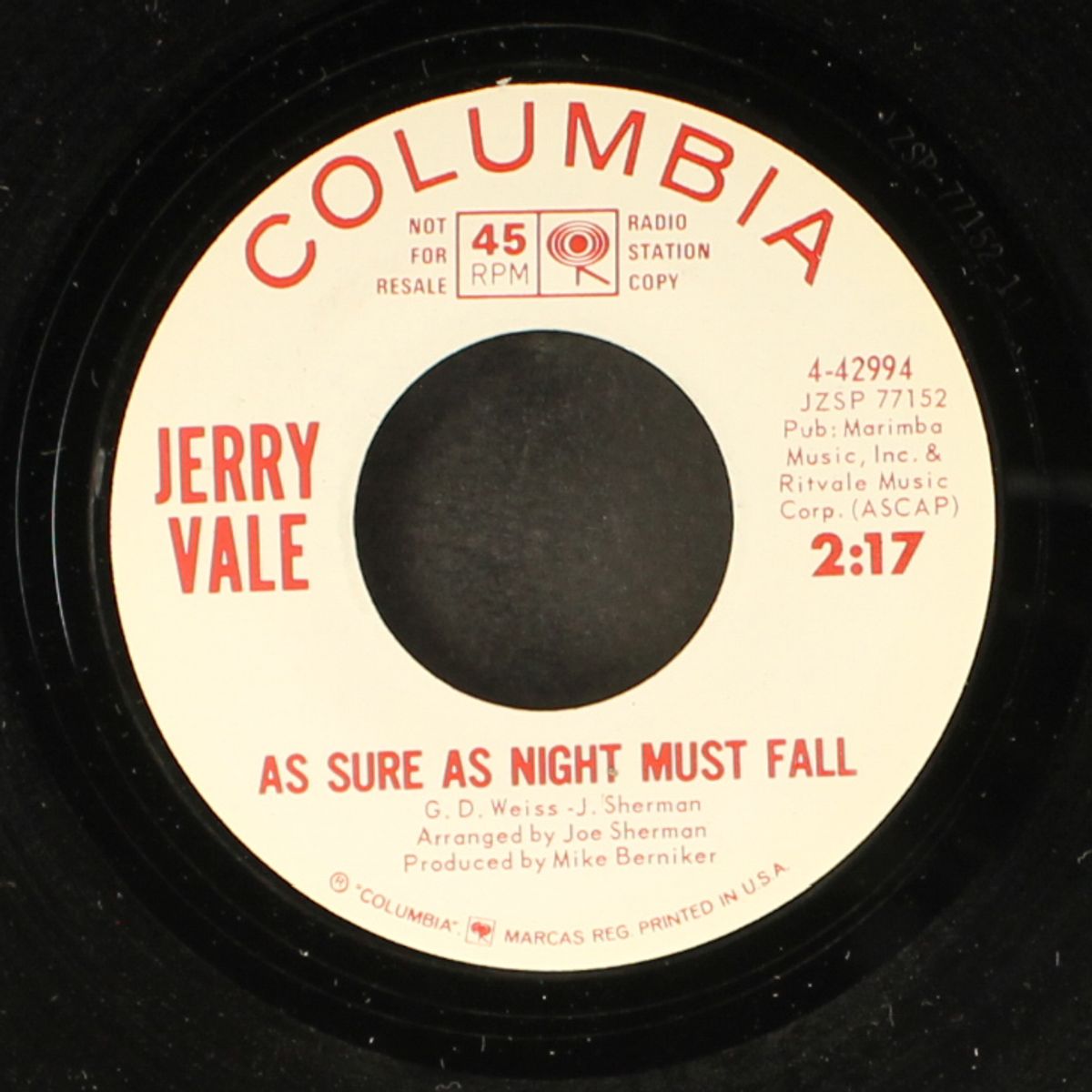 as sure as night must fall / the lights of roma by JERRY VALE