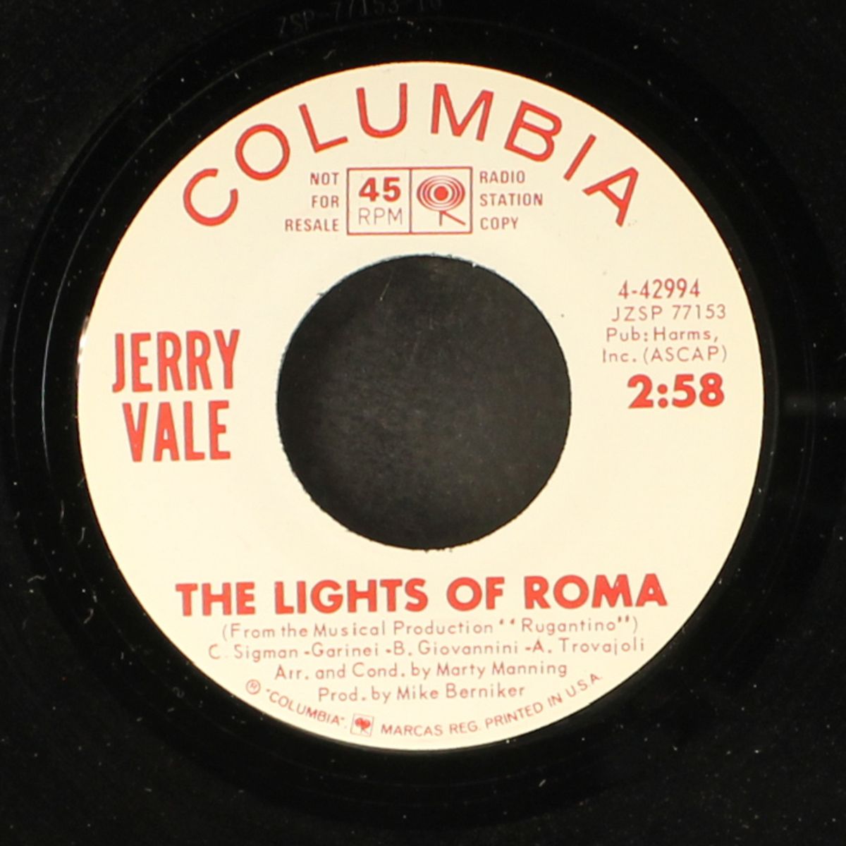 as sure as night must fall / the lights of roma by JERRY VALE