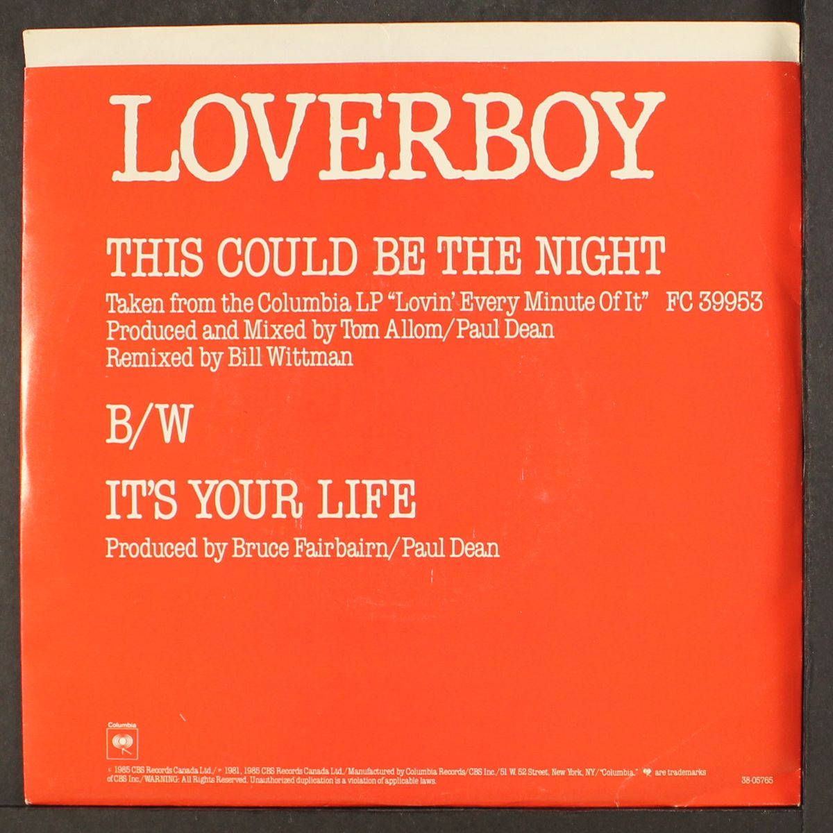 this could be the night / it's your life by LOVERBOY