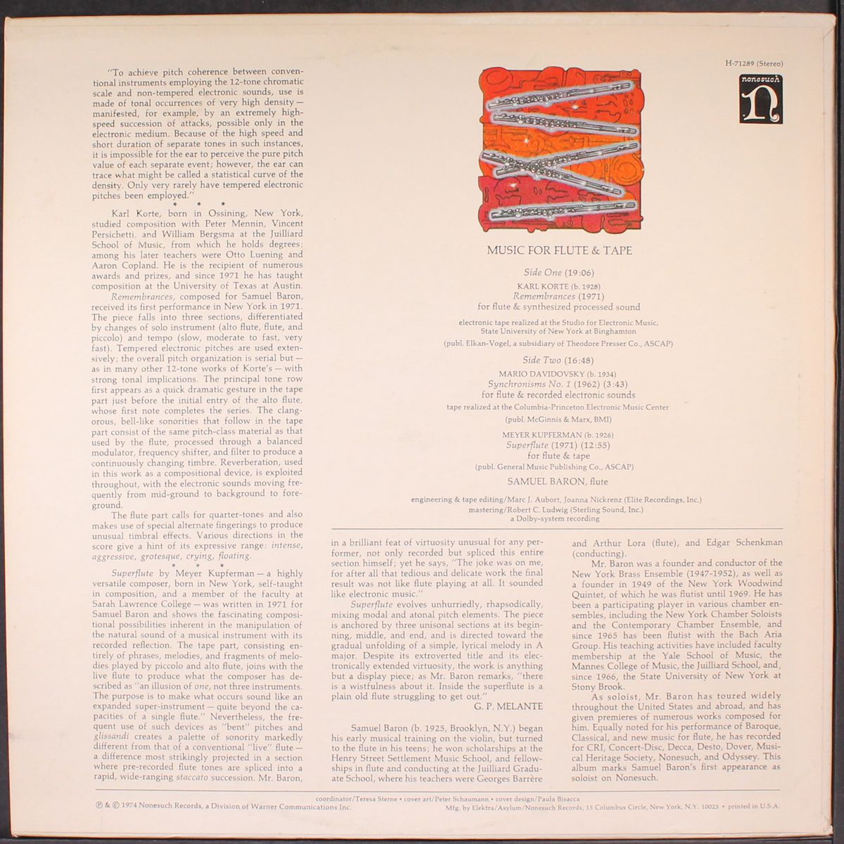 music for flute & tape by SAMUEL BARON
