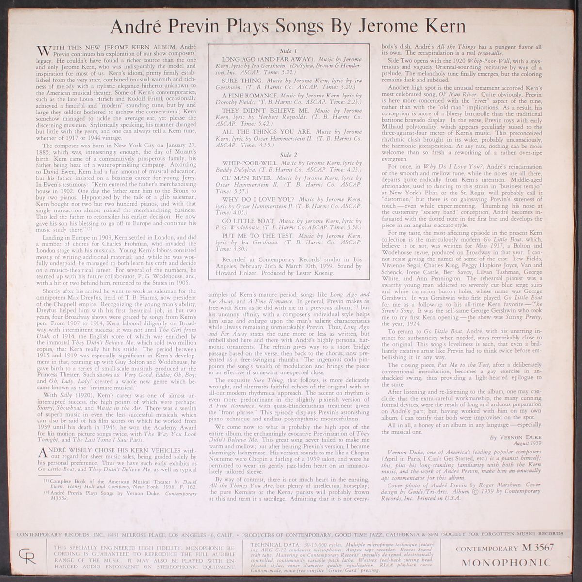 songs by jerome kern by ANDRE PREVIN