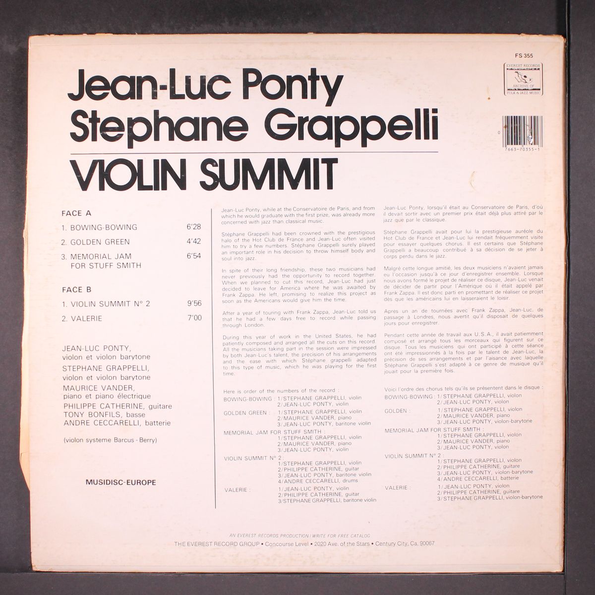 violin summit by STEPHANE GRAPPELLI & JEAN-LUC PONTY
