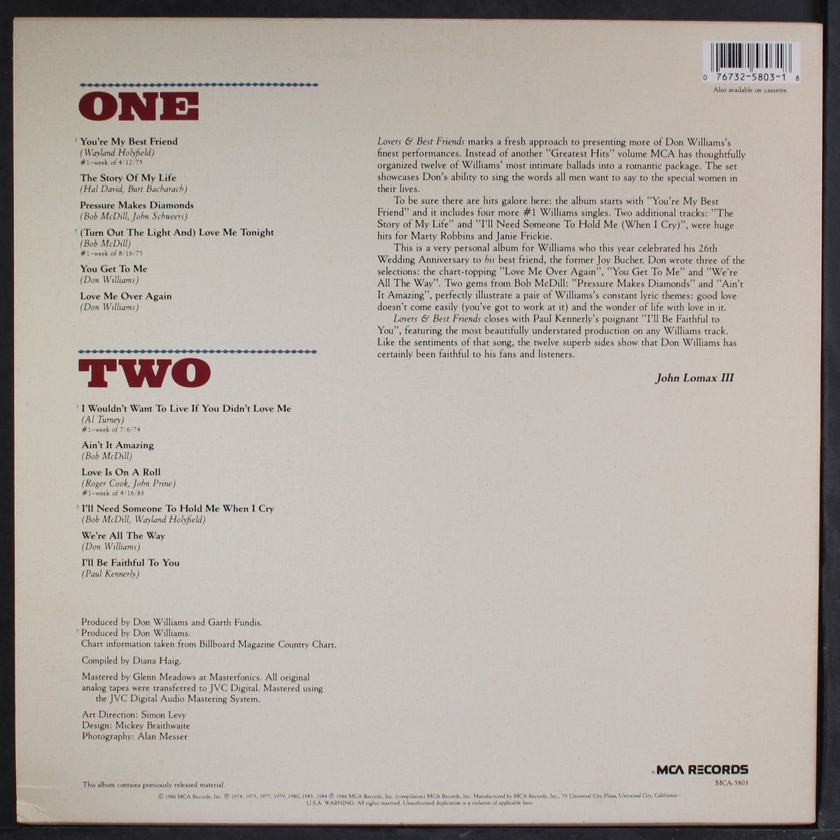 lovers & best friends by DON WILLIAMS