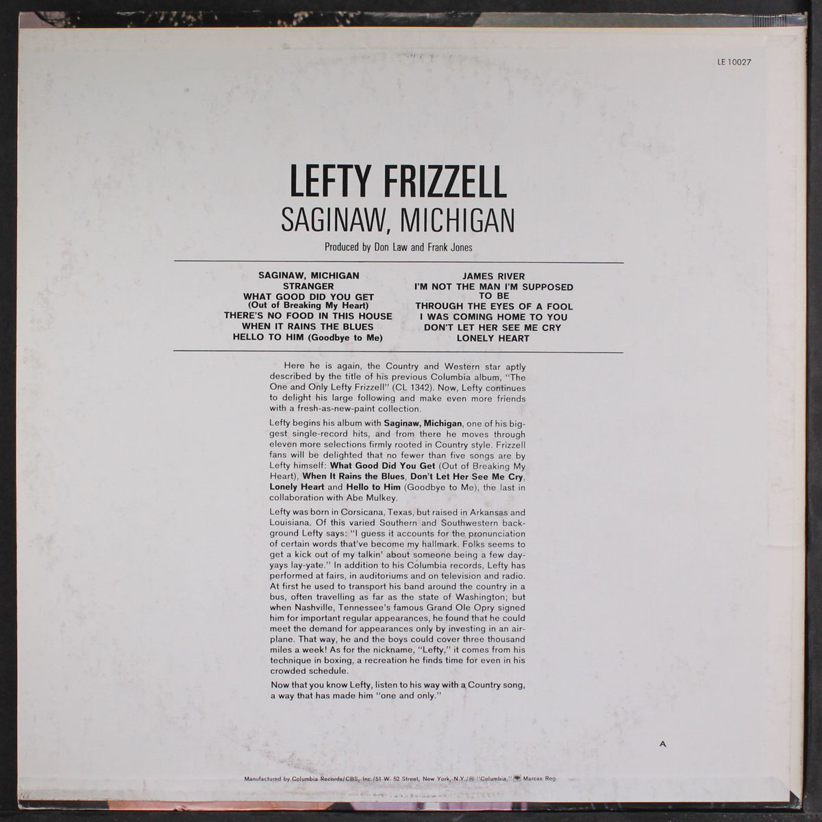 saginaw, michigan by LEFTY FRIZZELL