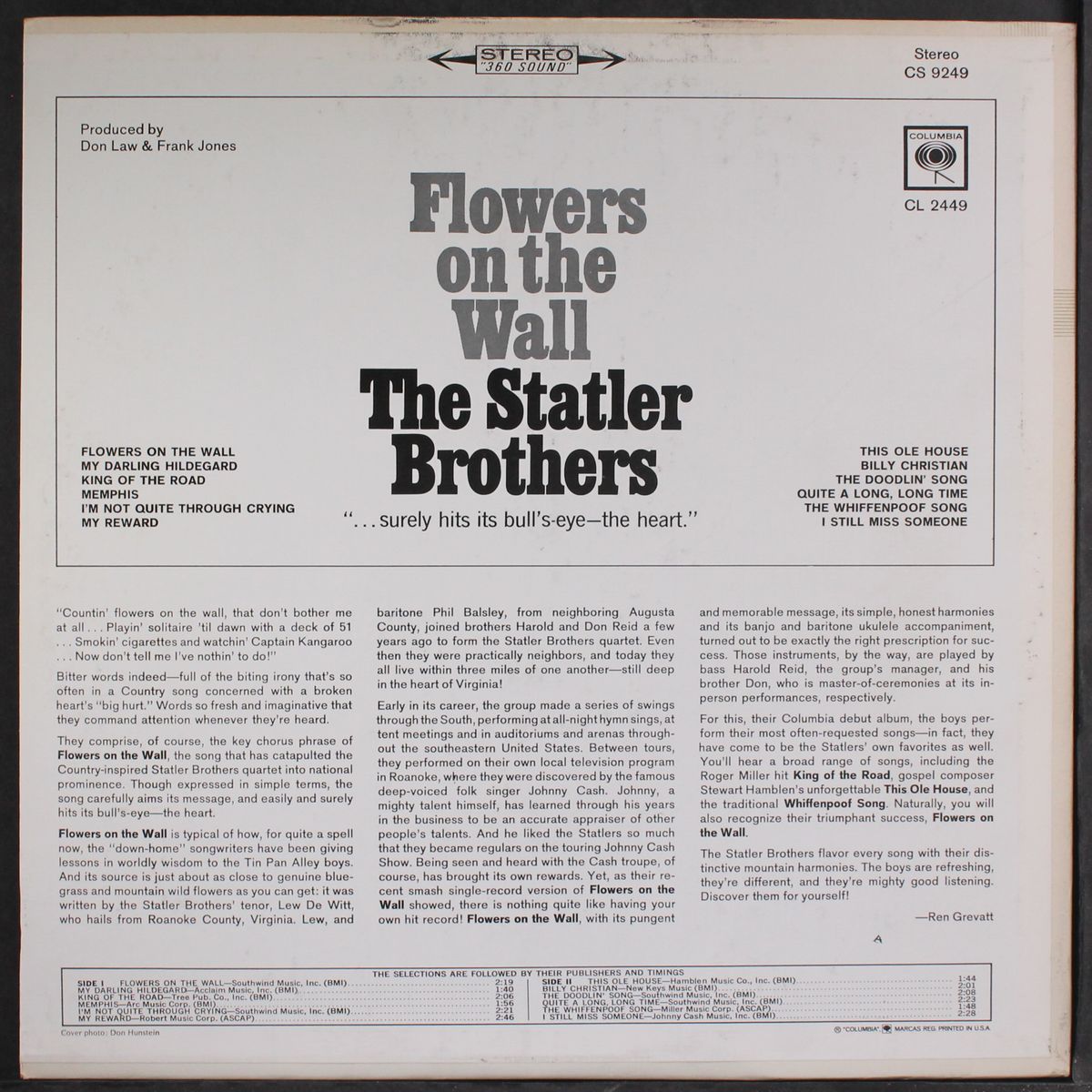 flowers on the wall by STATLER BROTHERS