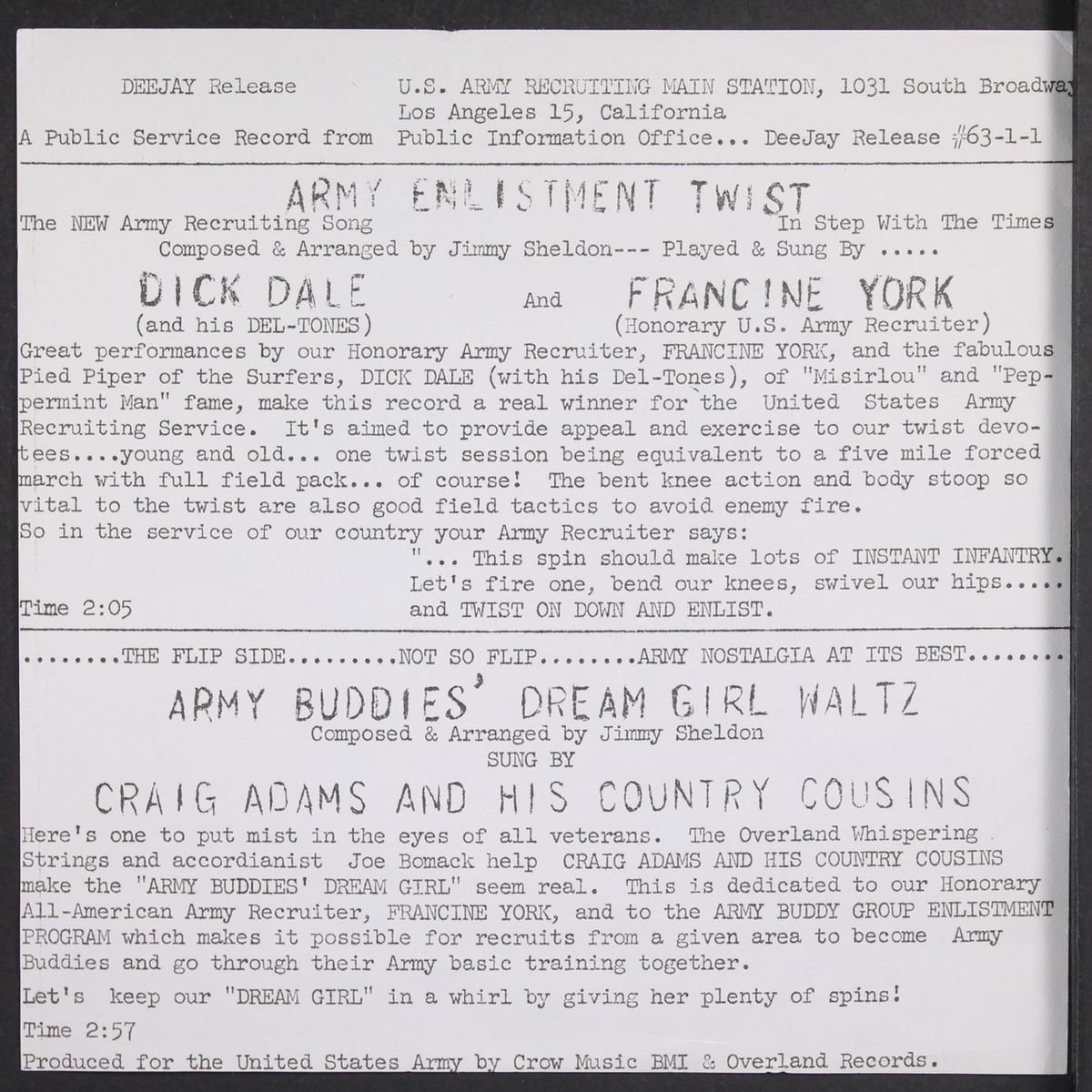 the enlistment twist by DICK DALE & FRANCINE YORK