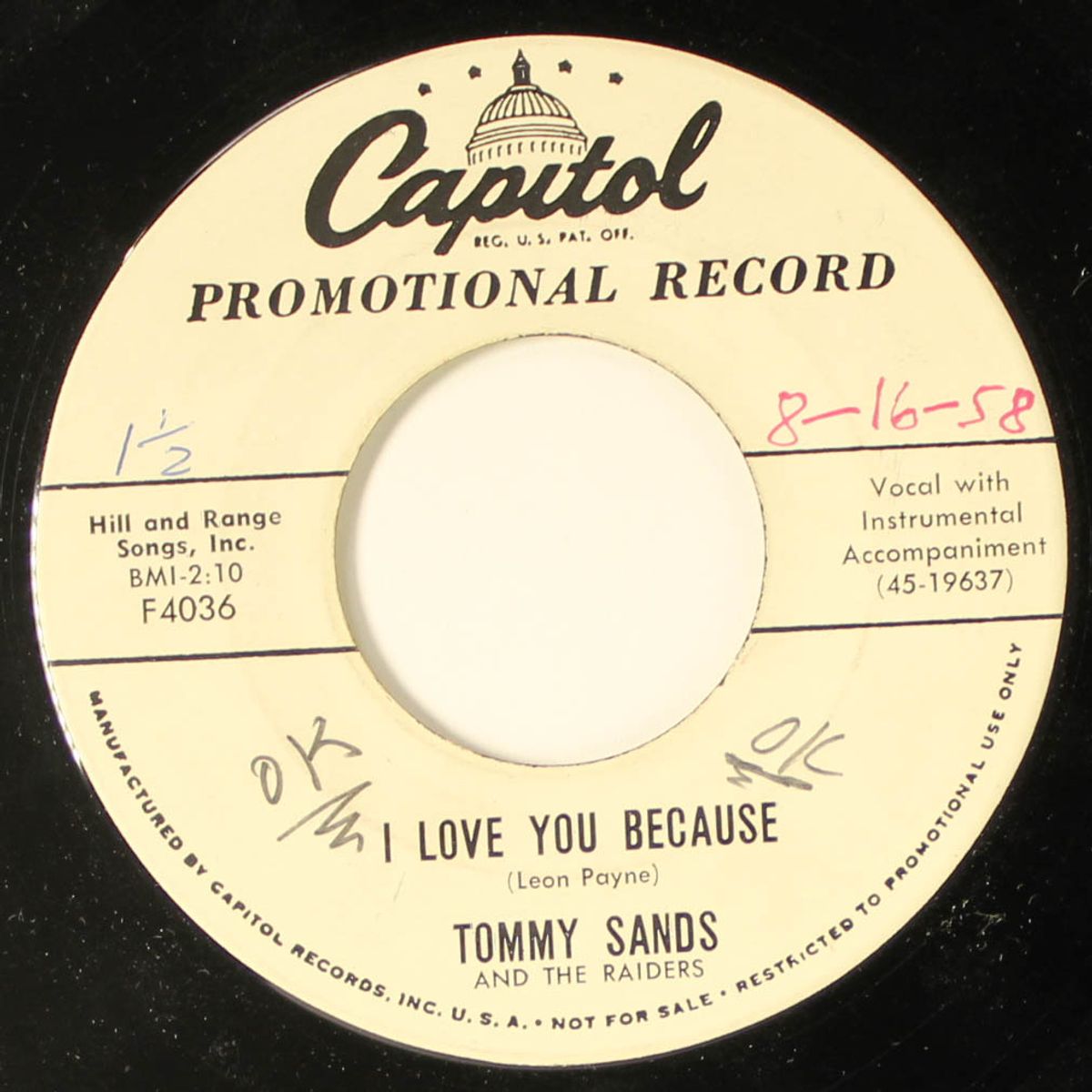 blue ribbon baby / i love you because by TOMMY SANDS