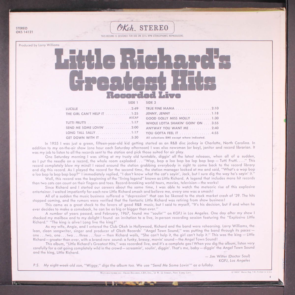 greatest hits, recorded live by LITTLE RICHARD