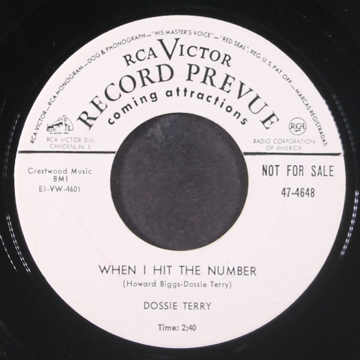 when i hit the number / my love is gone by DOSSIE TERRY