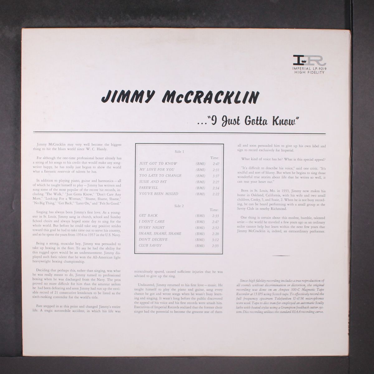 i just gotta know by JIMMY MCCRACKLIN