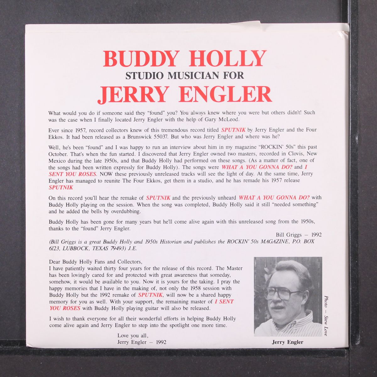 buddy holly studio musician for jerry engler by JERRY ENGLER