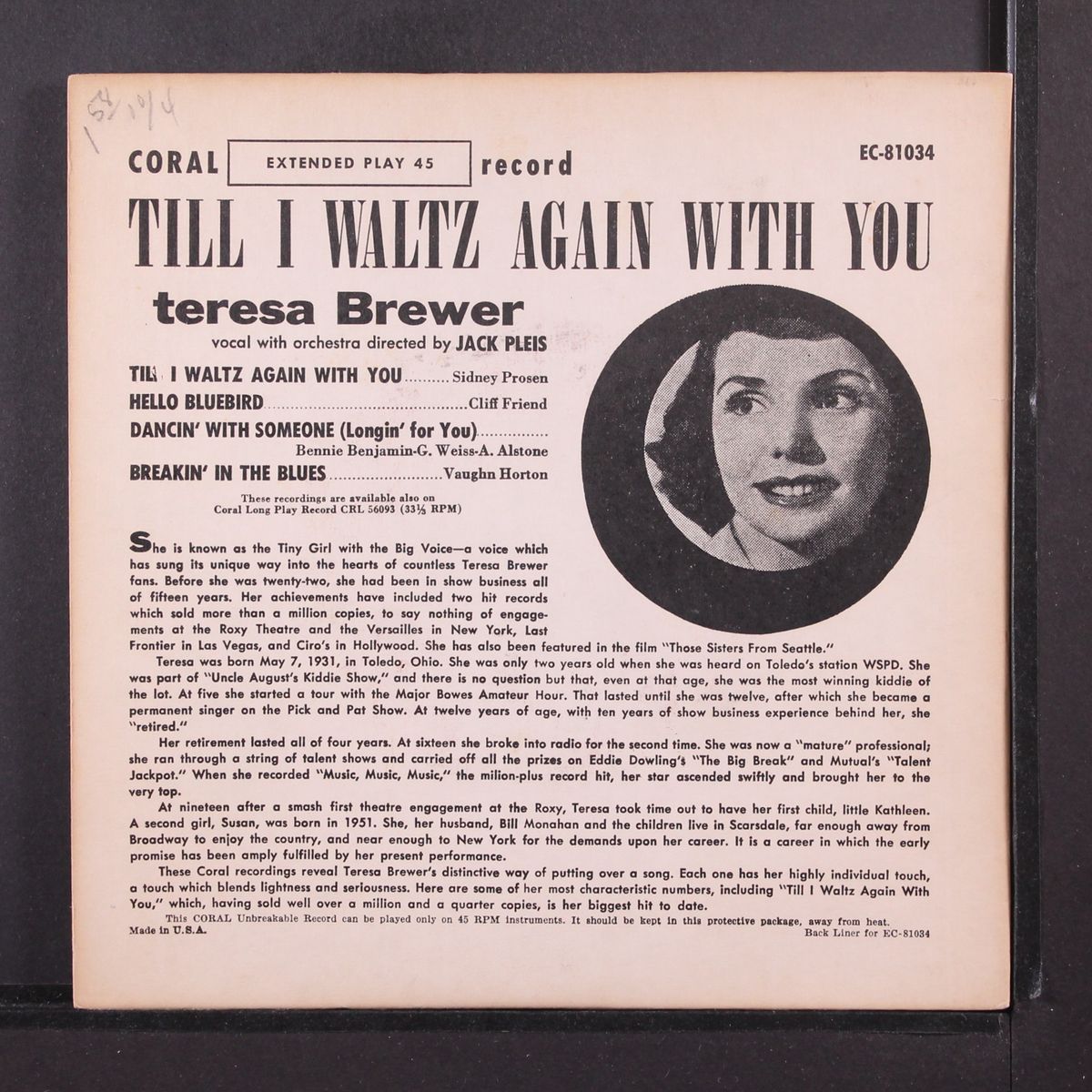till i waltz again with you by TERESA BREWER