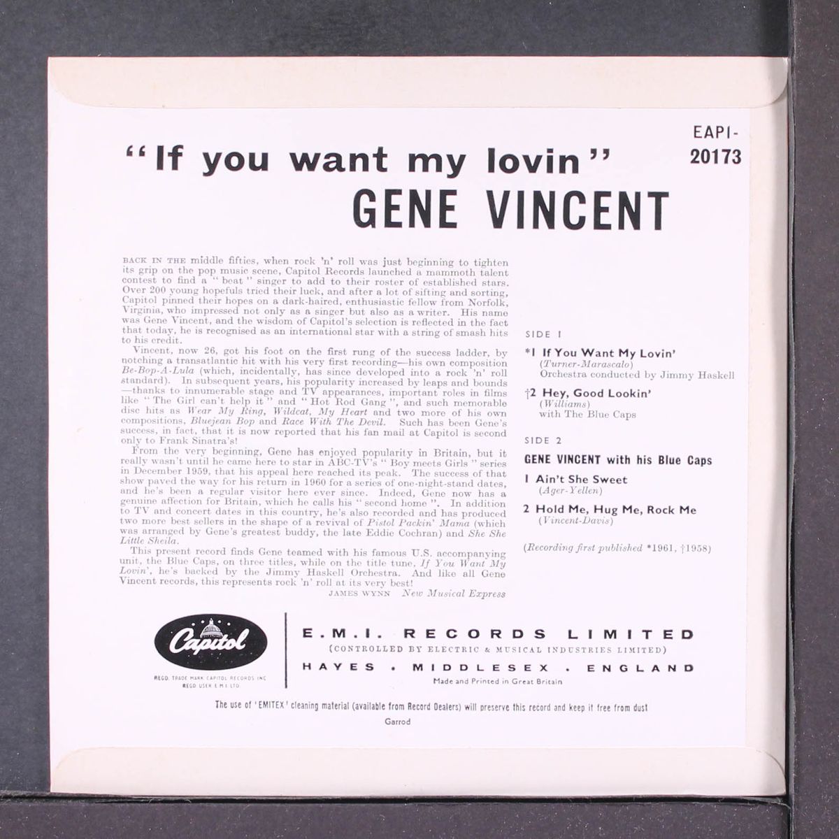 if you want my lovin' by GENE VINCENT